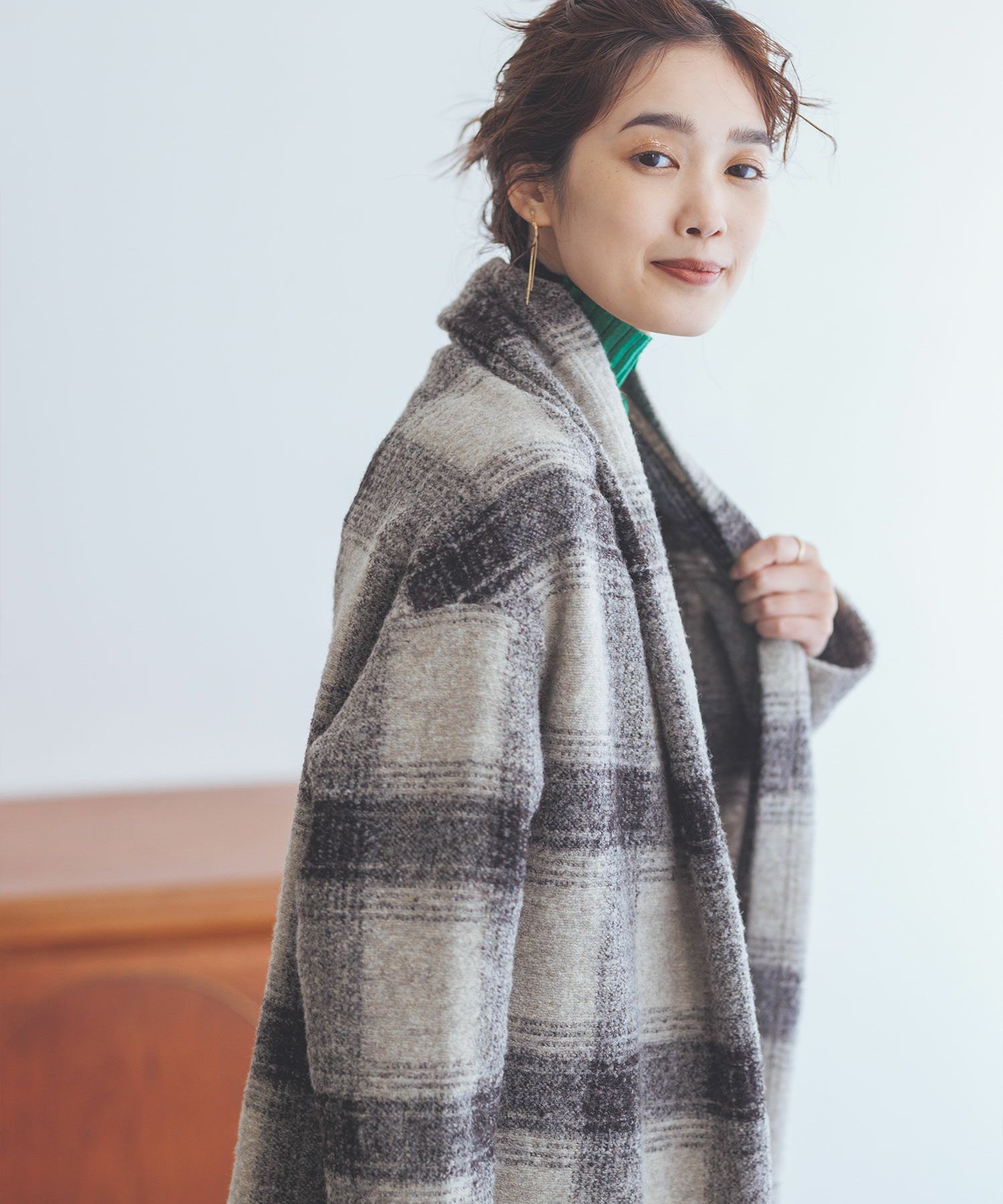 Gready Brilliant, 【WEB限定商品】, エアリーチェックガウンコート(ロング)