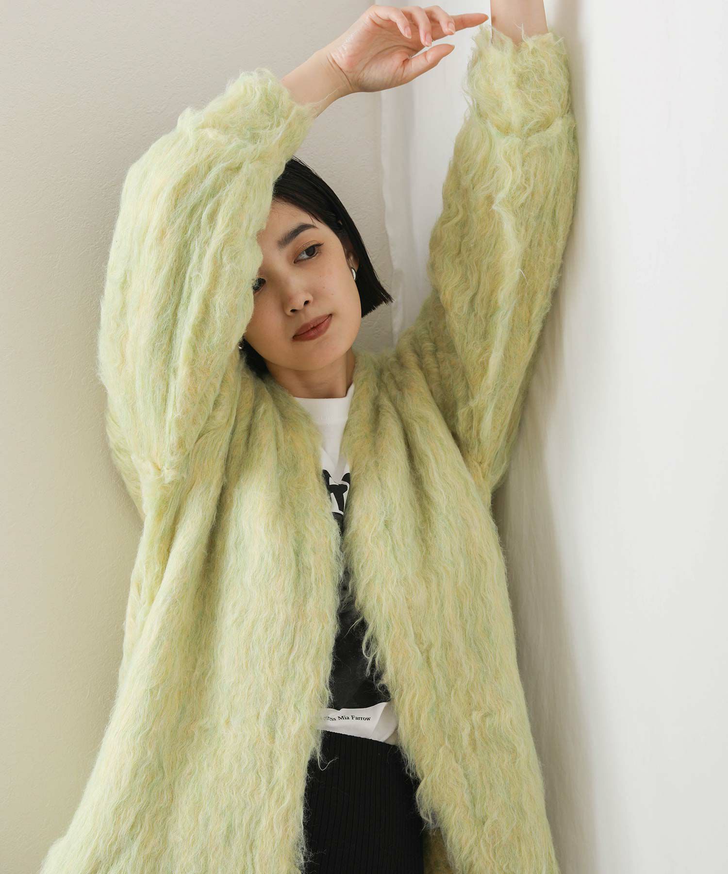 Fur knit cardigan / MINT GREEN | www.yormarine.com