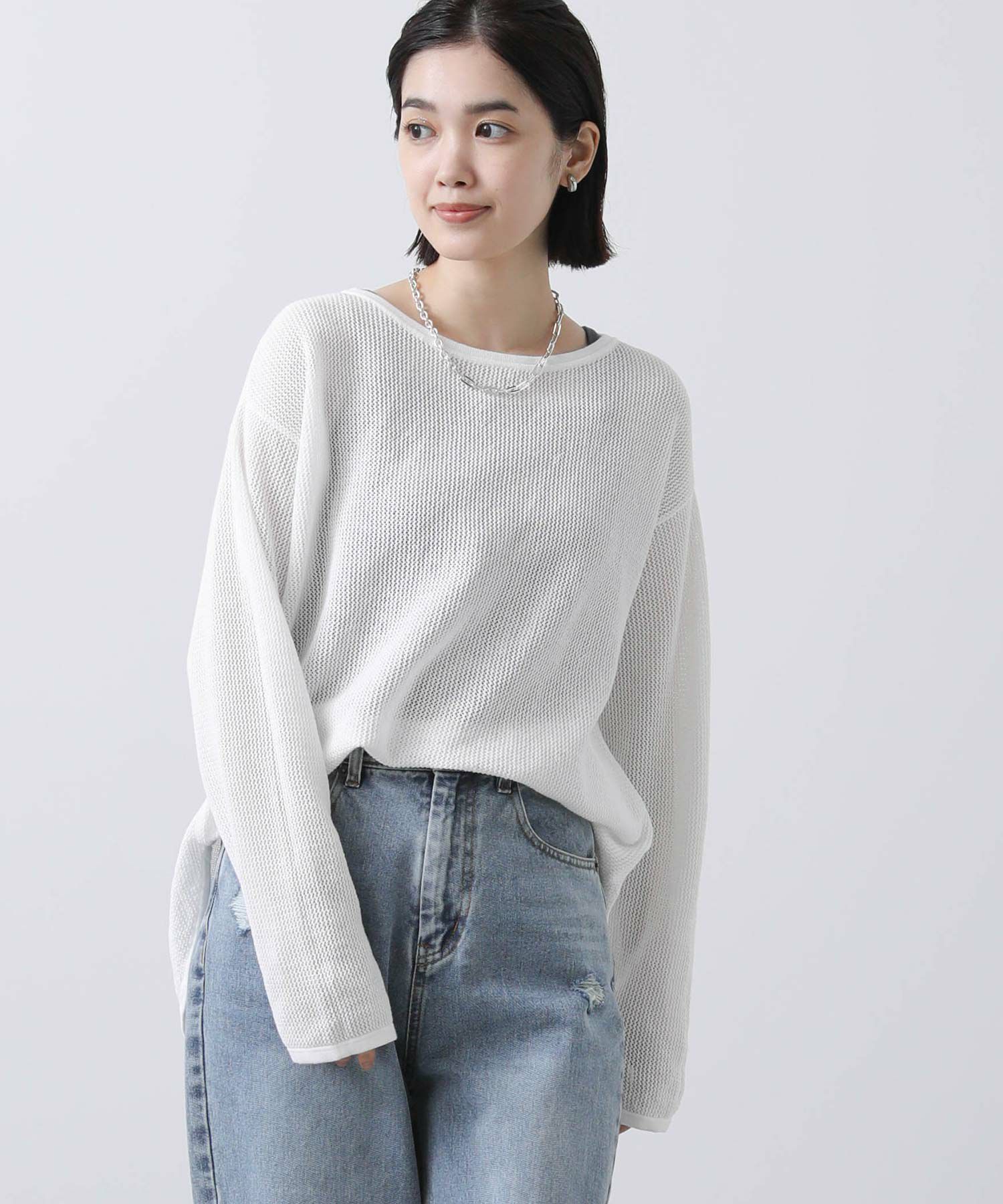 Gready Brilliant【Special price】Cメッシュ裾ラウンドニット