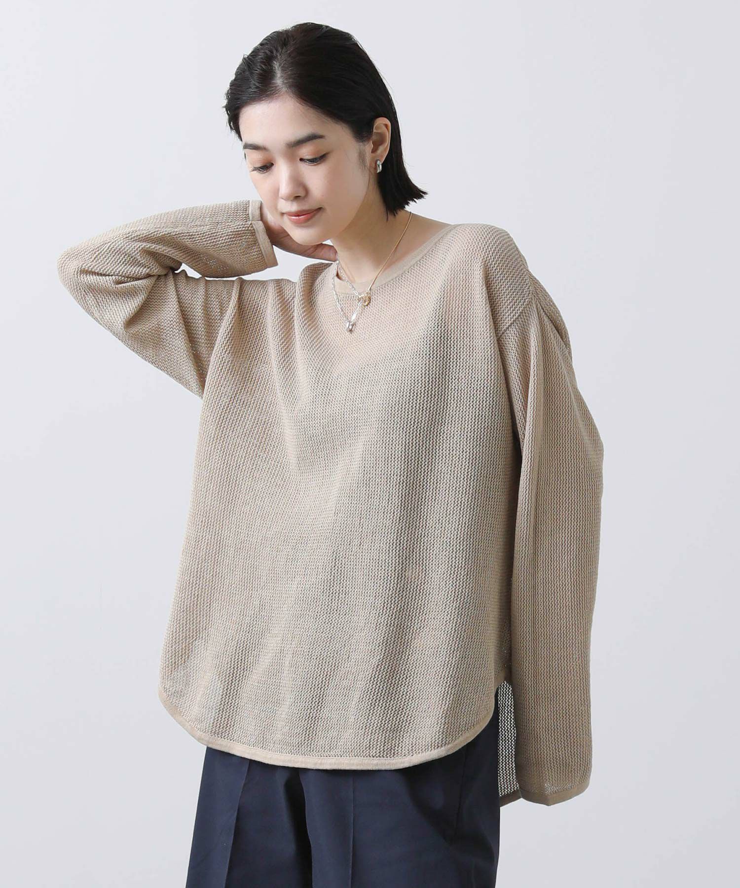 Gready Brilliant【Special price】Cメッシュ裾ラウンドニット
