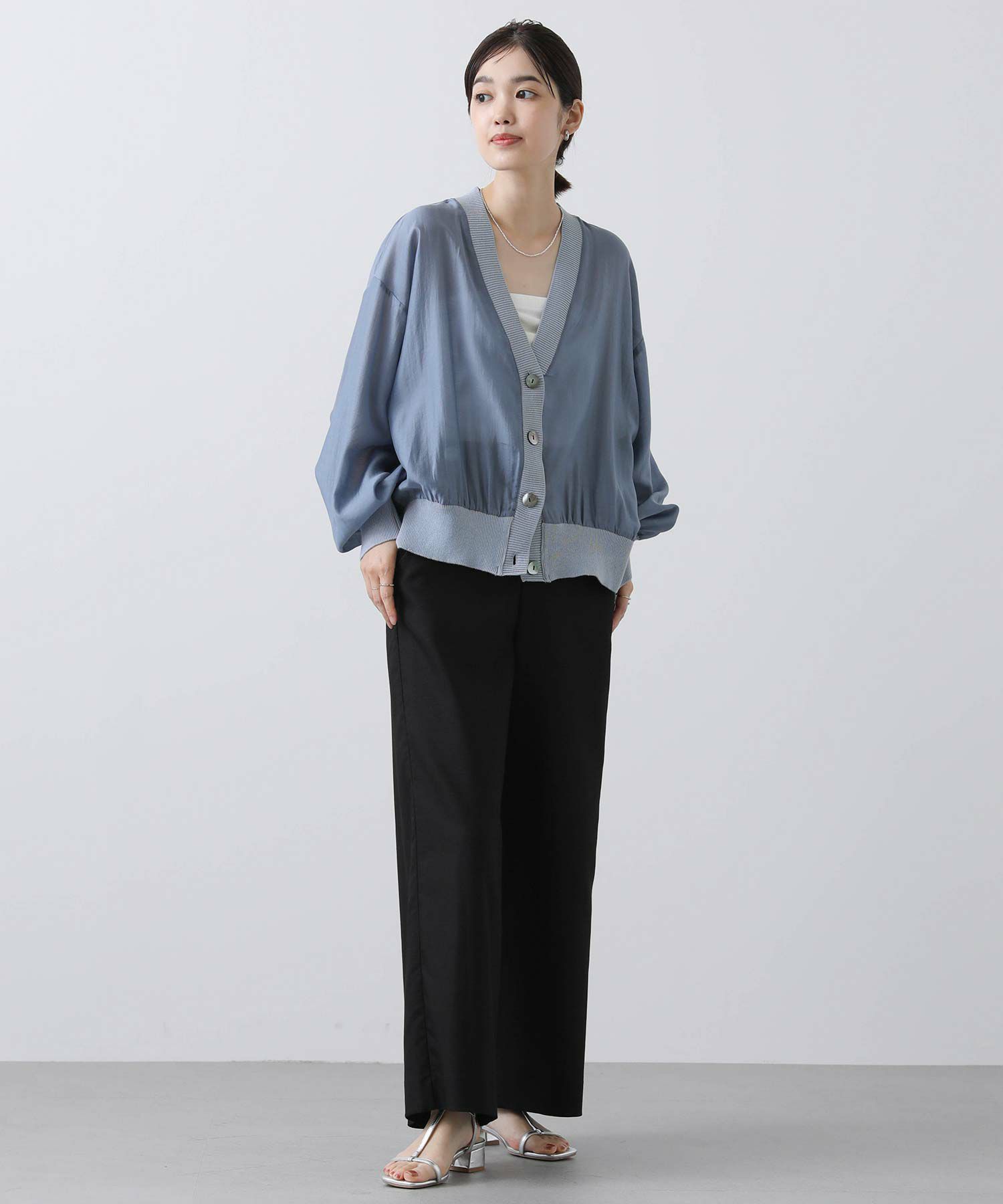 Greadybrillant シアーバックフリルVカーディガン