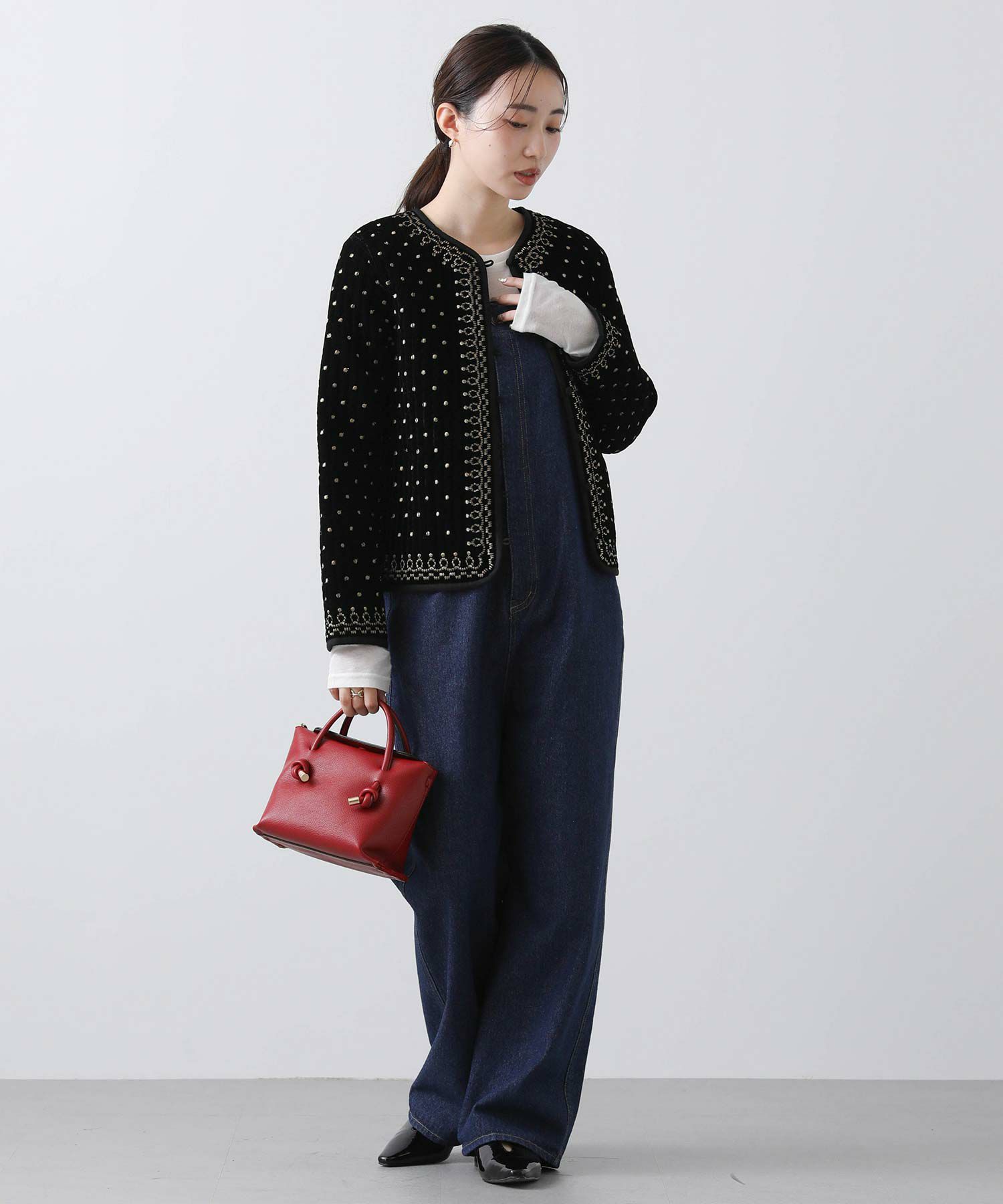 Gready Brilliantベロア金刺繍ノーカラージャケット | SEKIMIKI 