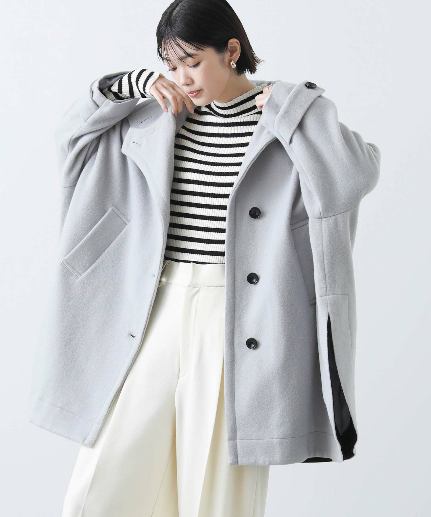 Re.　ENコート グレー RESEXXY（リゼクシー）の「スタンドカラーロングコート（ステンカラー