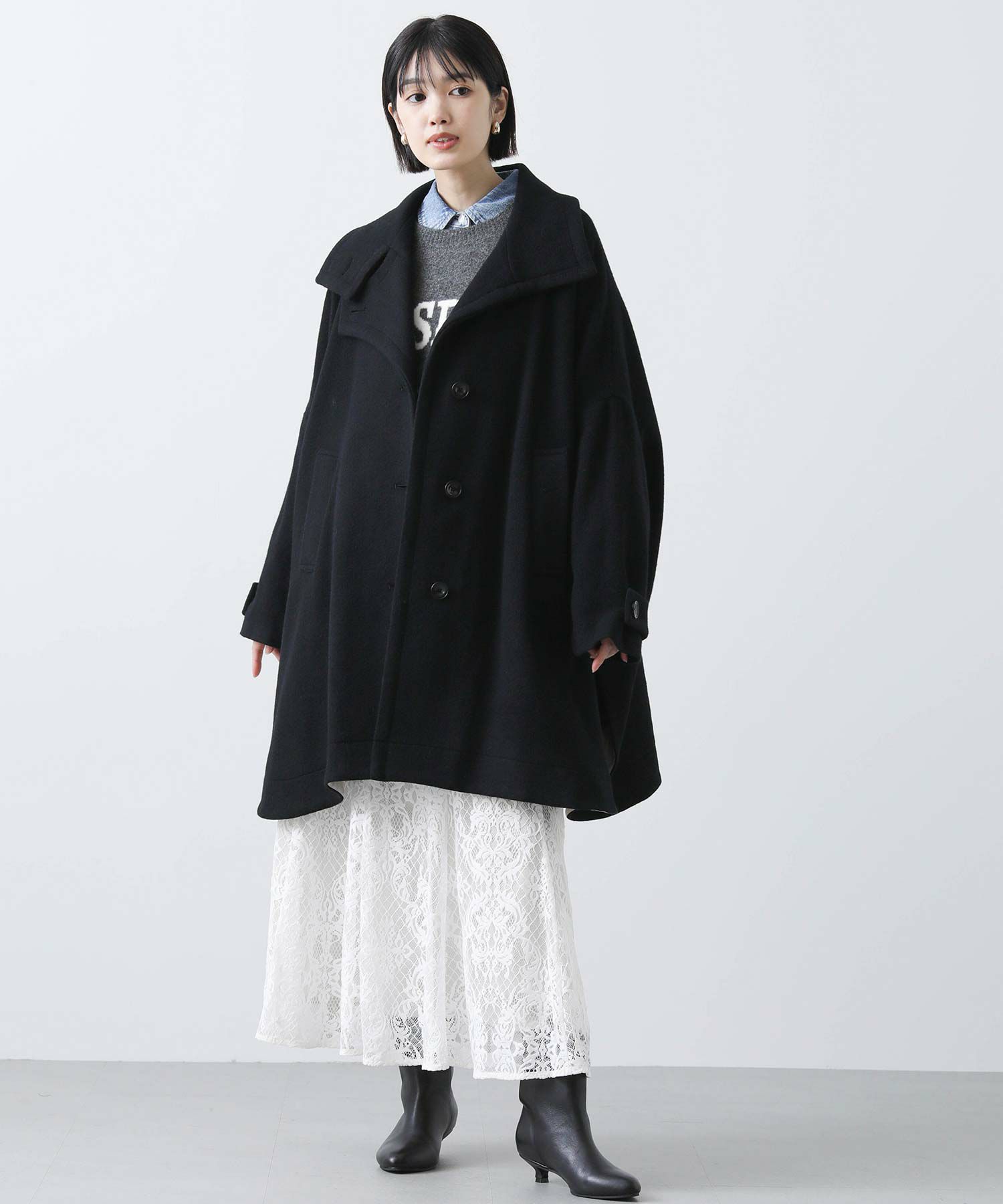 1% イチパーセント　フレアコート　ブラック ルイルエブティック RUIRUE BOUTIQUE マキシ フレアコート ｜ アウター