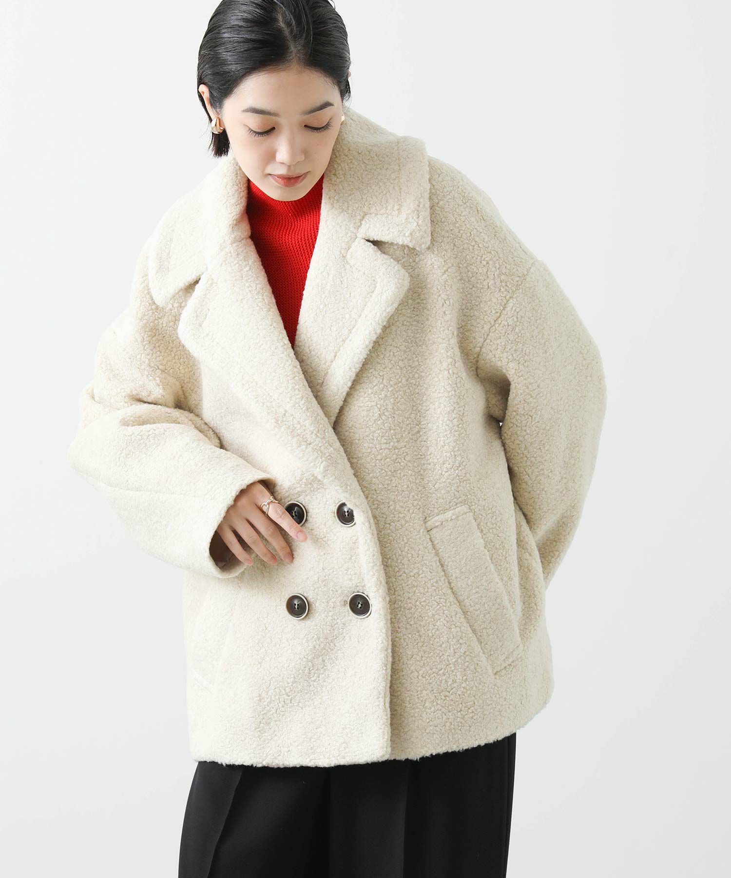 売りつくし大処分中❣️BLATE ボアニュアンスミドルコートアイボリー即購入⭕️ Gready Brilliants.ボアテーラードミドルコート | SEKIMIKI Online