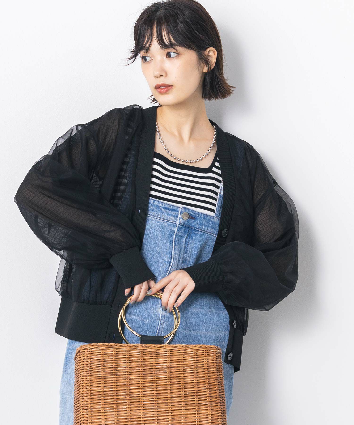 ブラウス シャツ シアーチェックギャザーカーディガン レディース Gready Brilliant（グレディブリリアン）の「シアーチェック