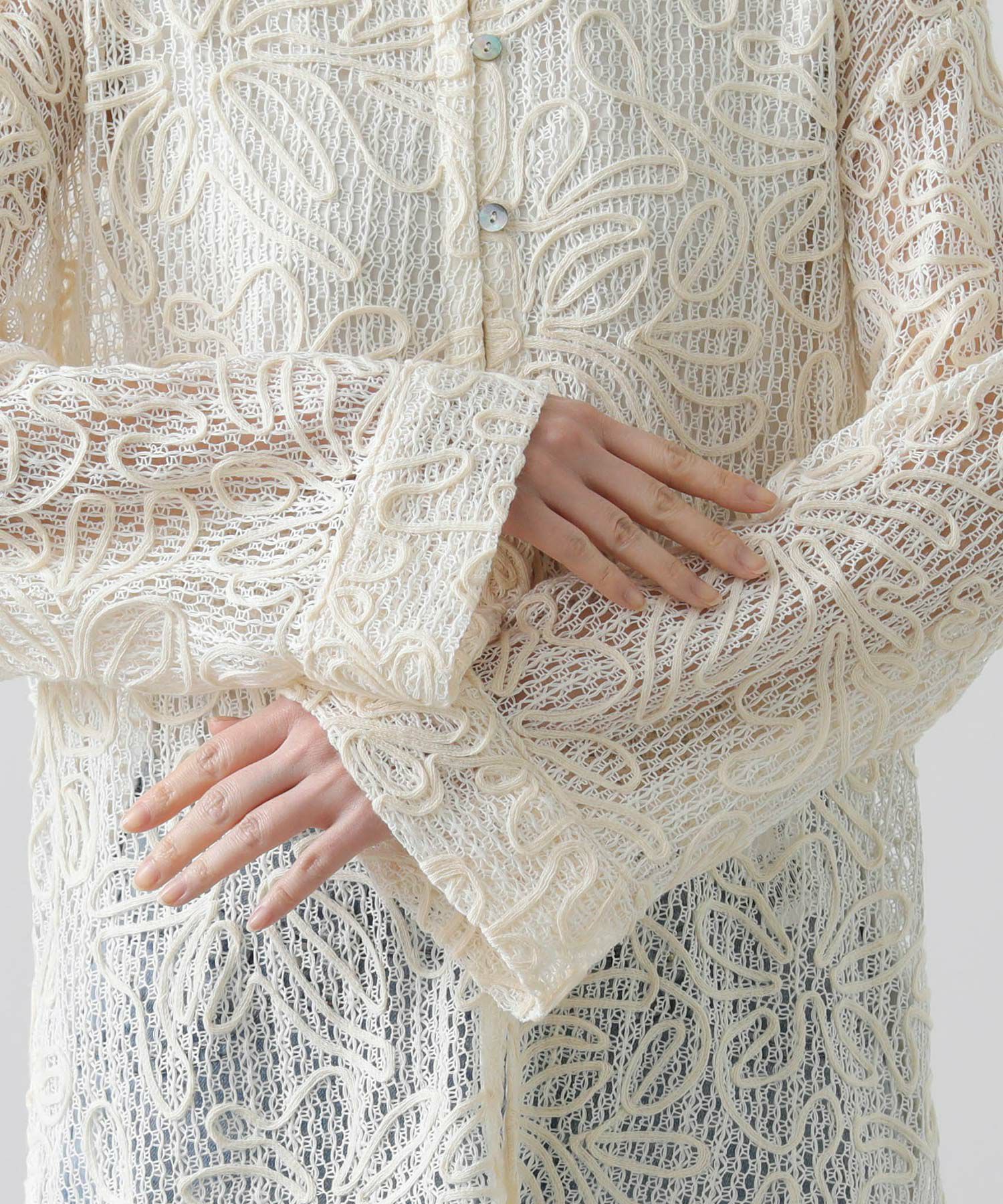 グレディブリリアン　コード刺繍ワイド95 アイボリー Gready Brilliantコード刺しゅうワイドスリーブシャツ