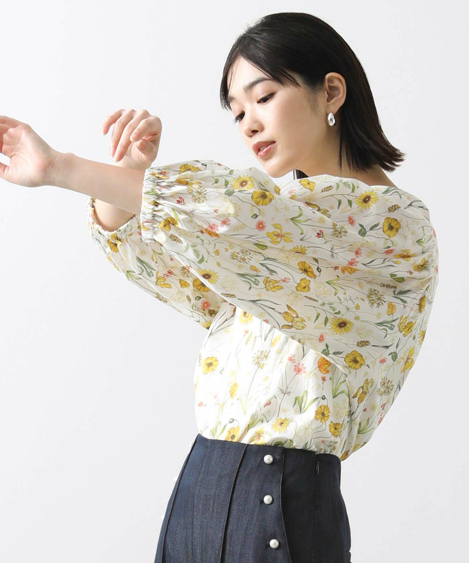 Gready BrilliantLIBERTY花パフスリーブ7分袖ブラウス