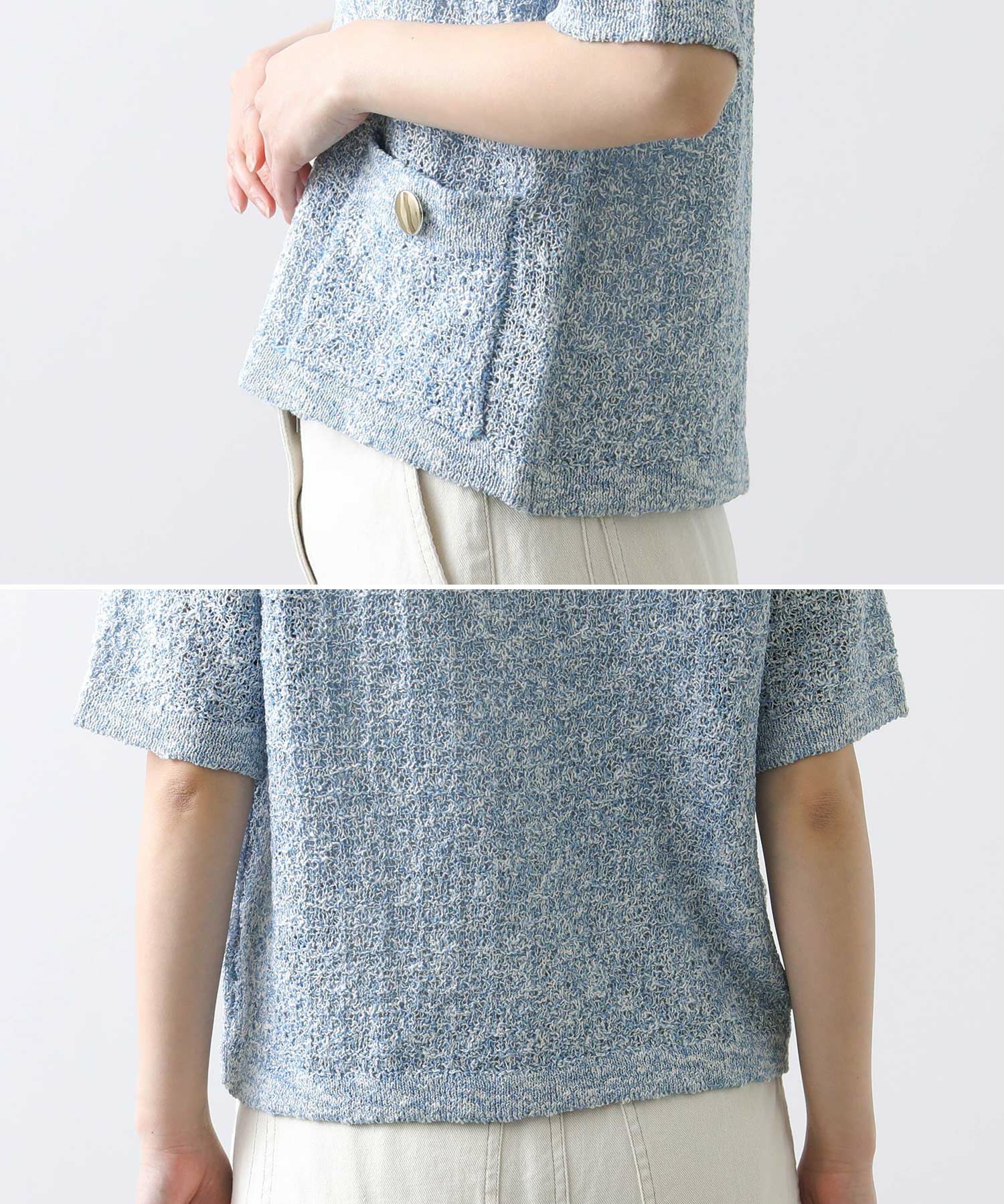 Torrazzo Donna ＭＩＸスラブ衿付５分袖カーディガン Torrazzo Donna カーディガン MIXスラブ衿付5分袖