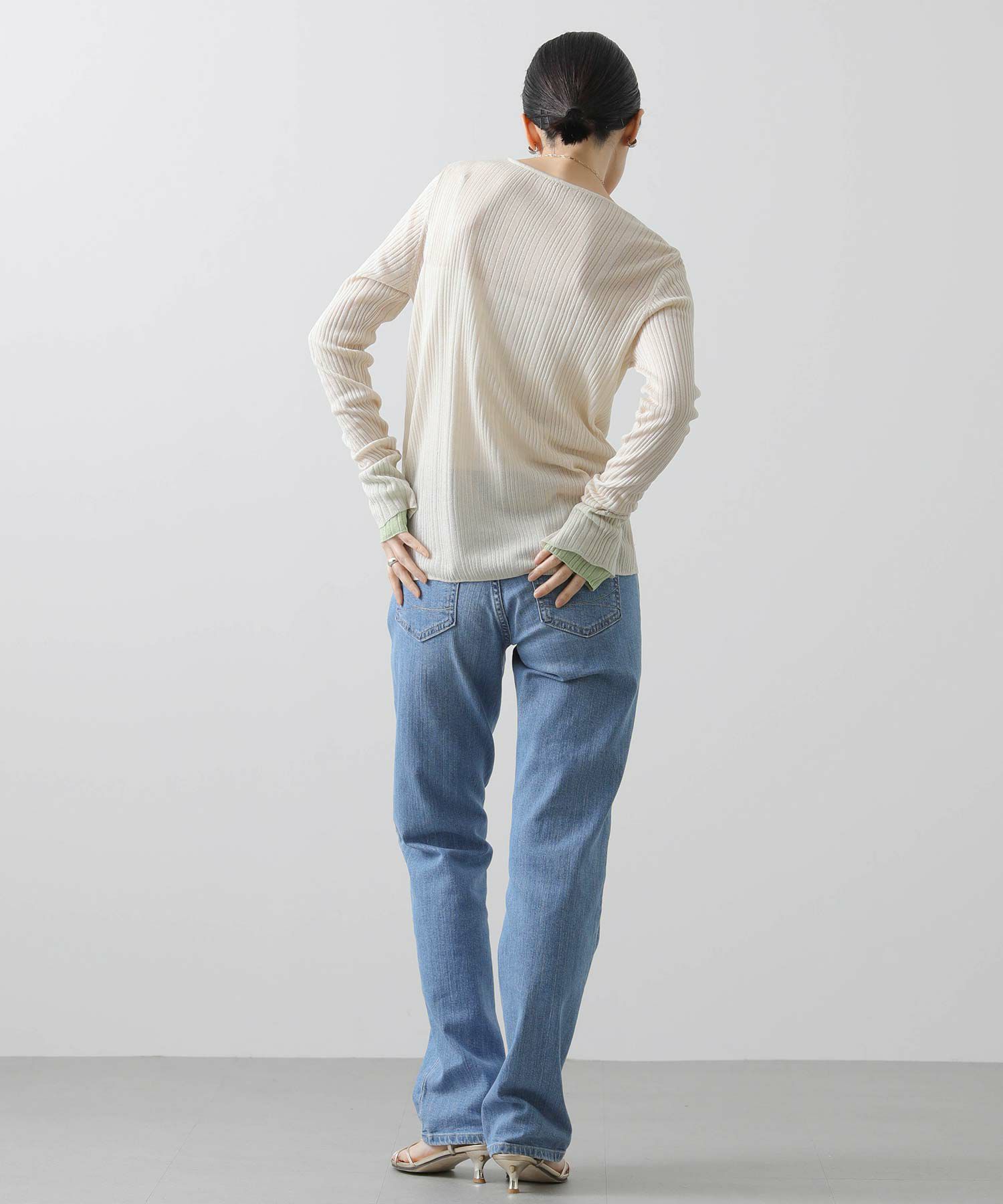 【超美品】シアーリブバイカラースリーブニット　gready brilliant Gready Brilliantシアーリブバイカラースリーブカットソー