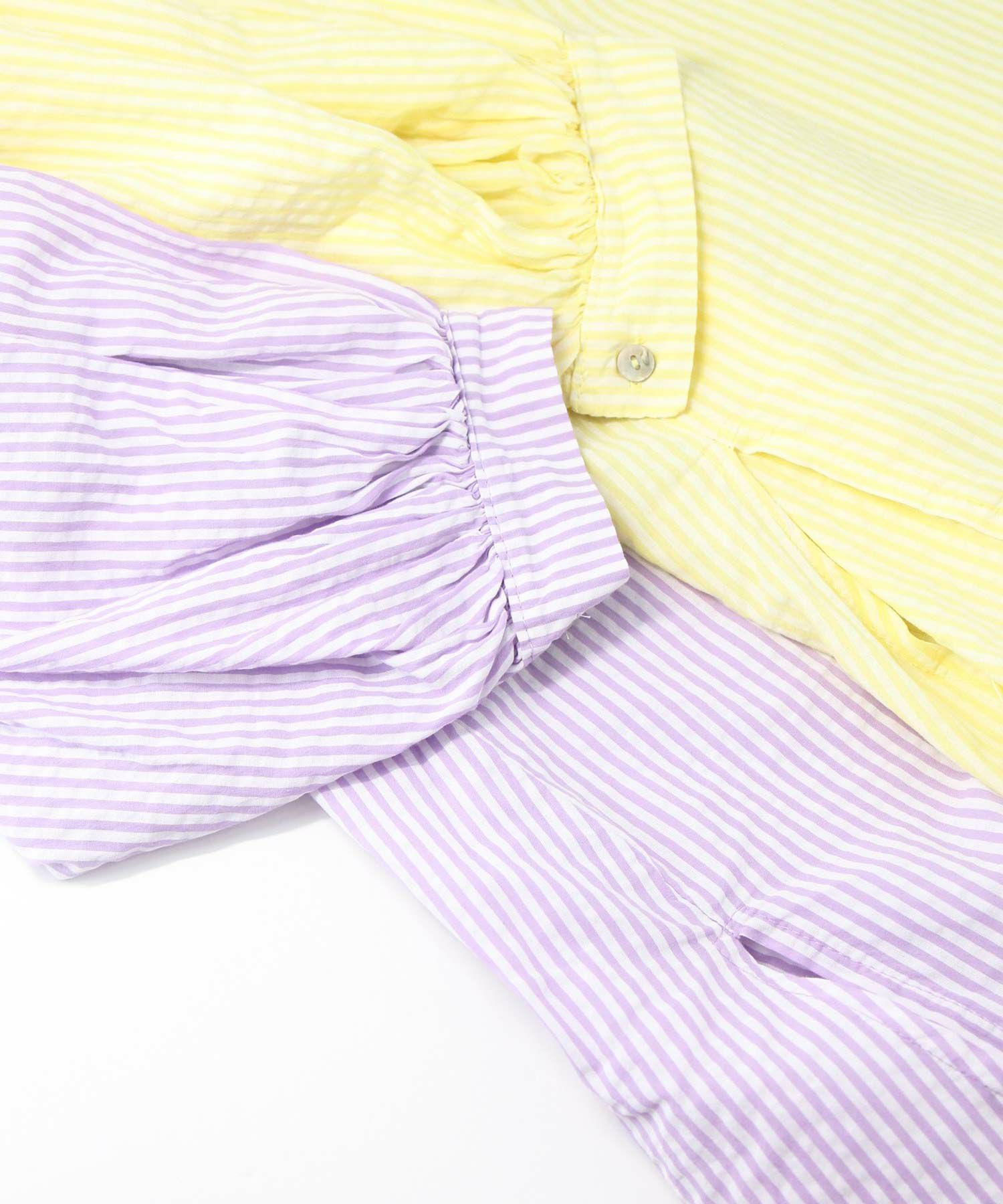 今期新品⭐︎Gready brilliant⭐︎ ストライプギャザースリーブシャツ Gready Brilliantストライプギャザースリーブシャツ | SEKIMIKI