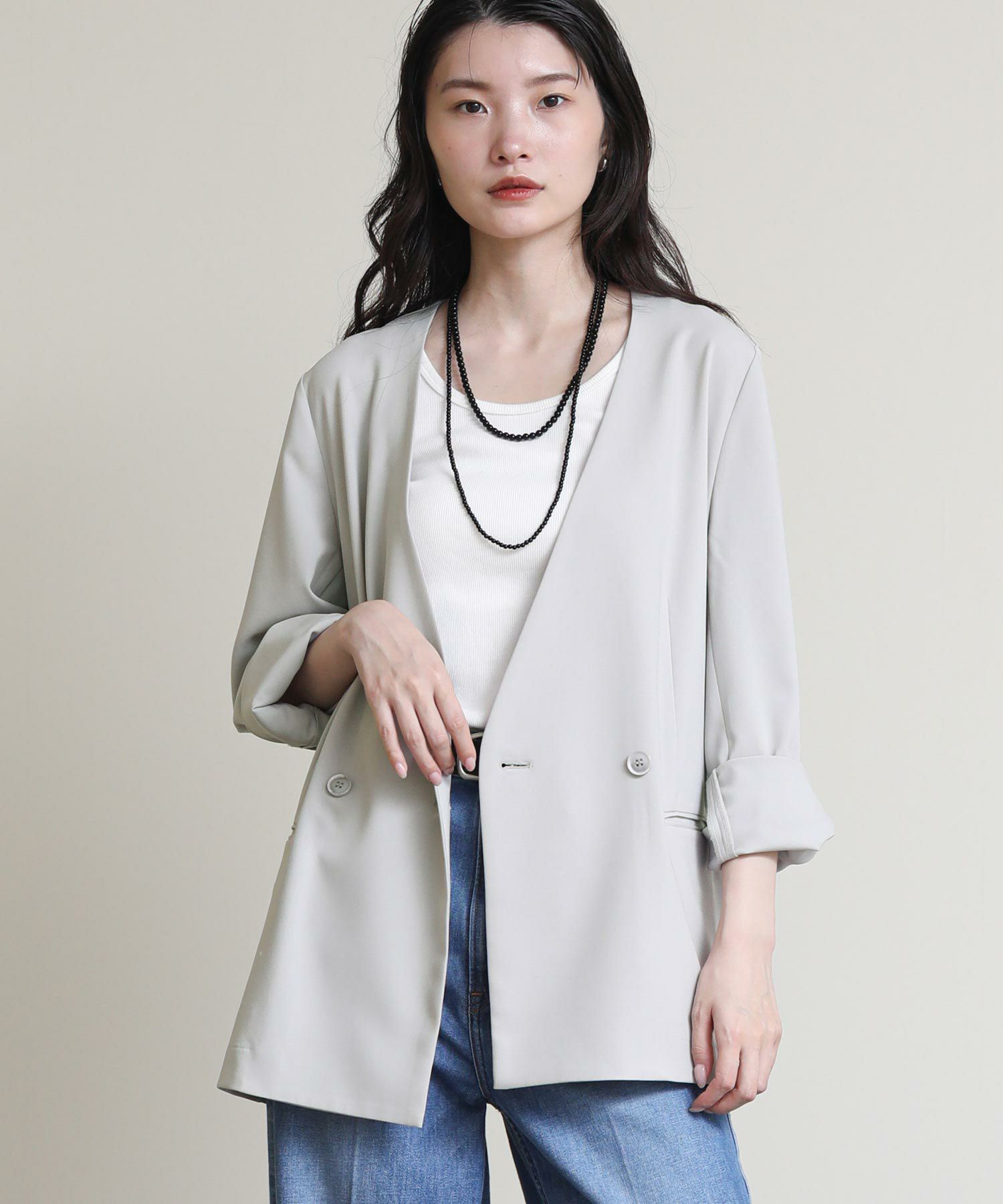 クリスタセヤ カラーレスジャケット CRISTASEYA COLLARLESS JACKET – PORT