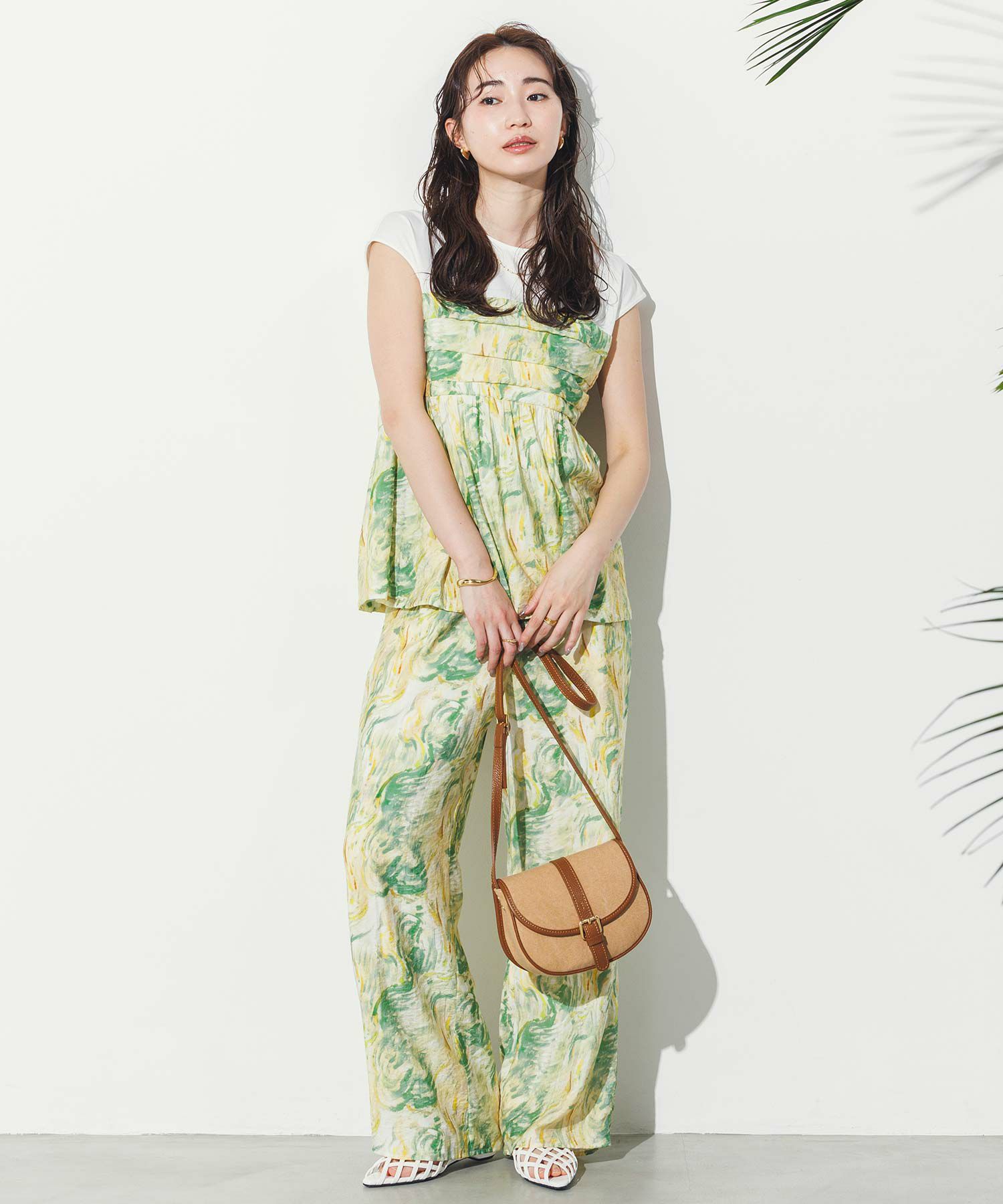 【5％OFF】 Gready Brilliantブラシプリントドッキングフレアカットソー トップス