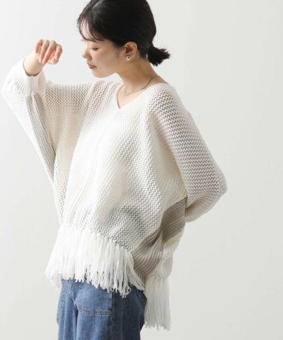 Gready Brilliant<br>深Ｖメッシュ裾フリンジニット