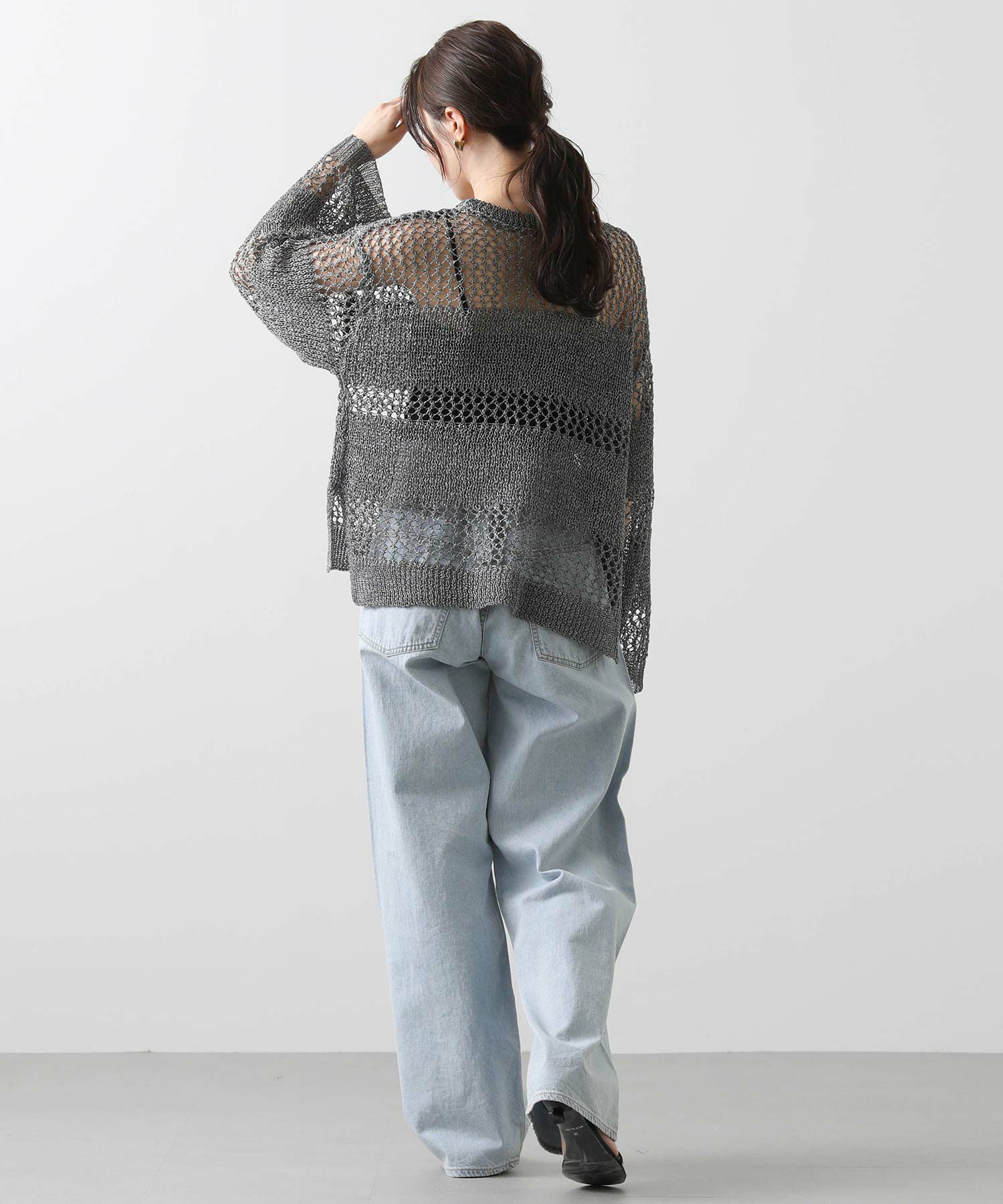 Gready Brilliant クロッシェ編バイカラーニット Gready Brilliant透かしメッシュボーダーボートネックニット