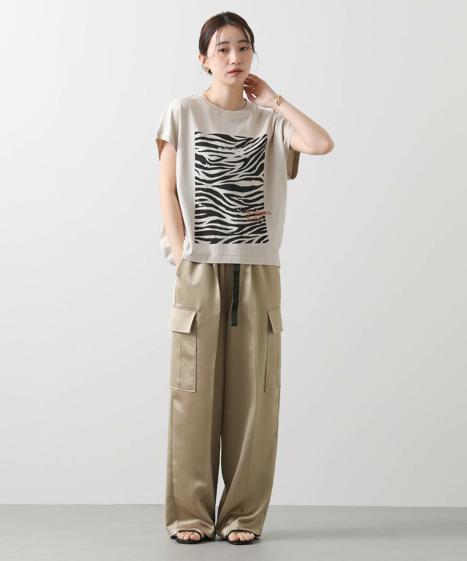 残りわずか　ガーランドフェリス　定番リボン付パンツ　ベージュ　40(Ｌ新品 リボンジョガーパンツ - サンド/マール | ZARA Japan / 日本