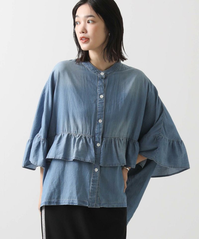 本日限定　CYAN TOKYO】シアーデニムフリルシャツ　新品タグ付き CYAN TOKYO】シアーデニムフリルシャツ/501330