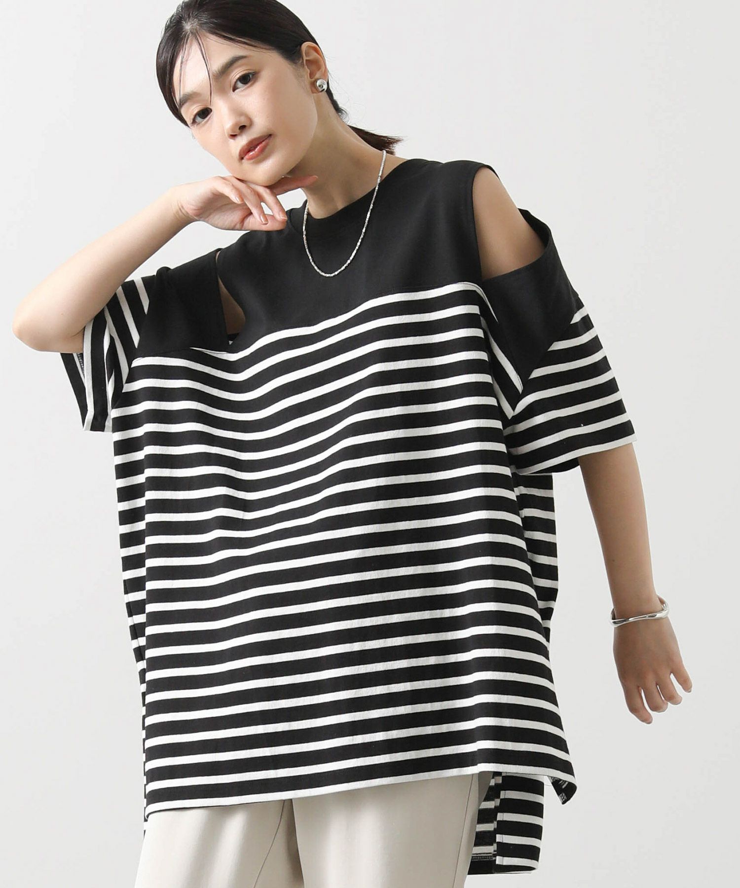 Gready Brilliant 半袖 カットソー レース ブラック Gready Brilliant tシャツ 袖3Dレースパフ5ブ袖カットソー