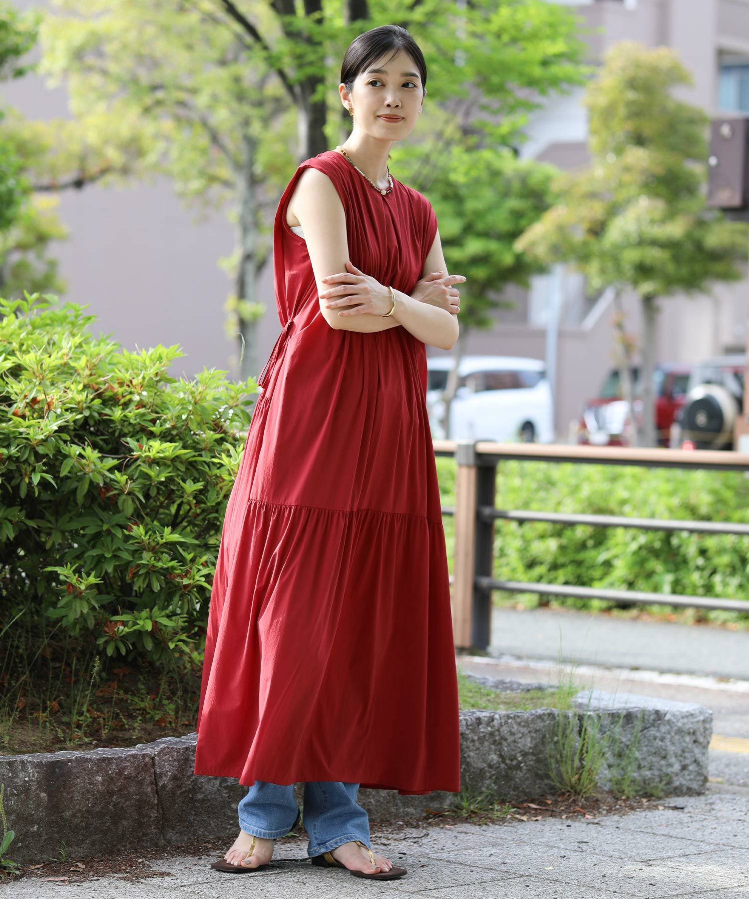JILLSTUART♡ノースリーブフレアワンピノースリーブタックワンピース 麻混ノースリーブタックワンピース （ワンピース）｜Rouge vif