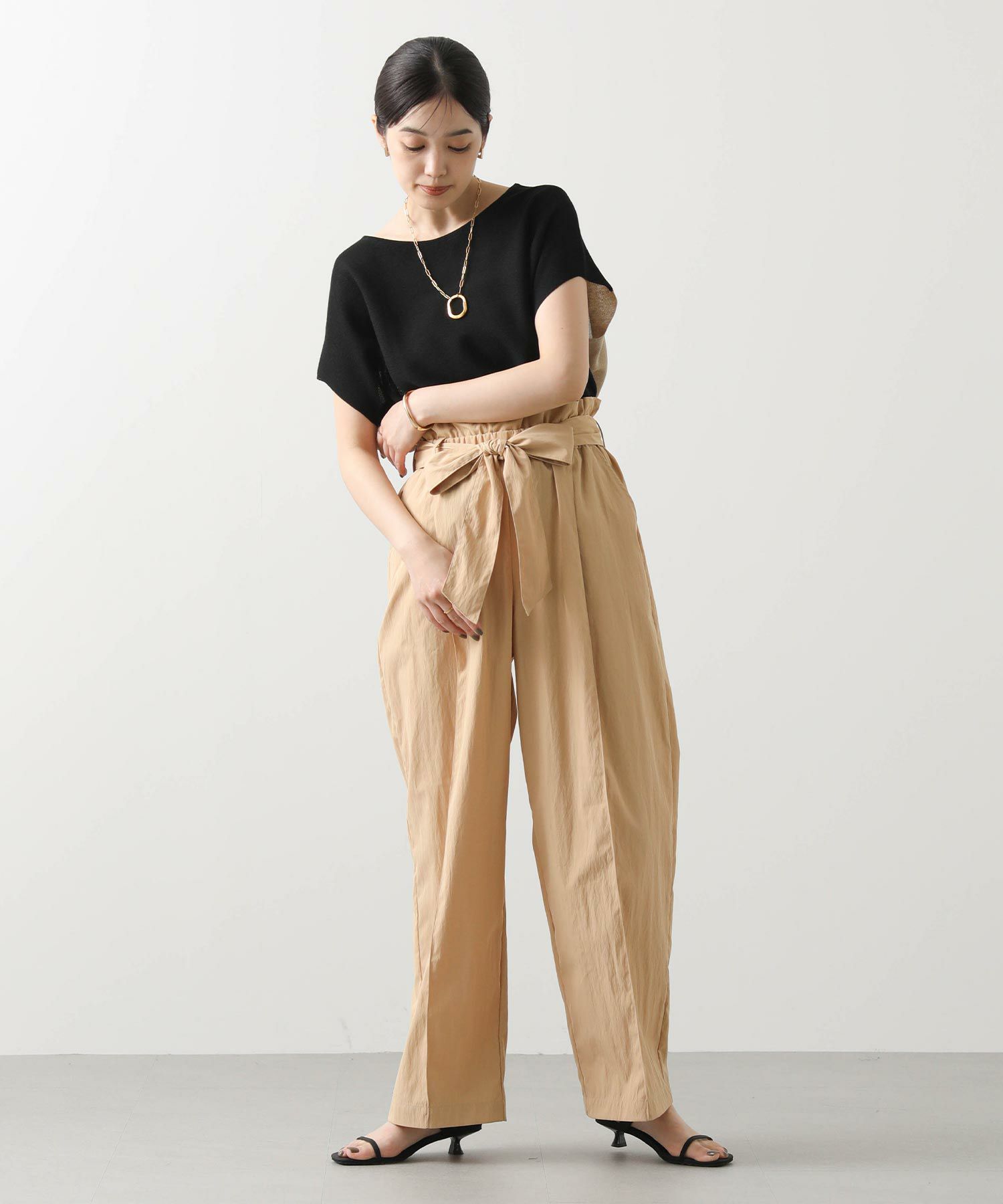 Gready Brilliantベルト付ピンタックハイウエストパンツ