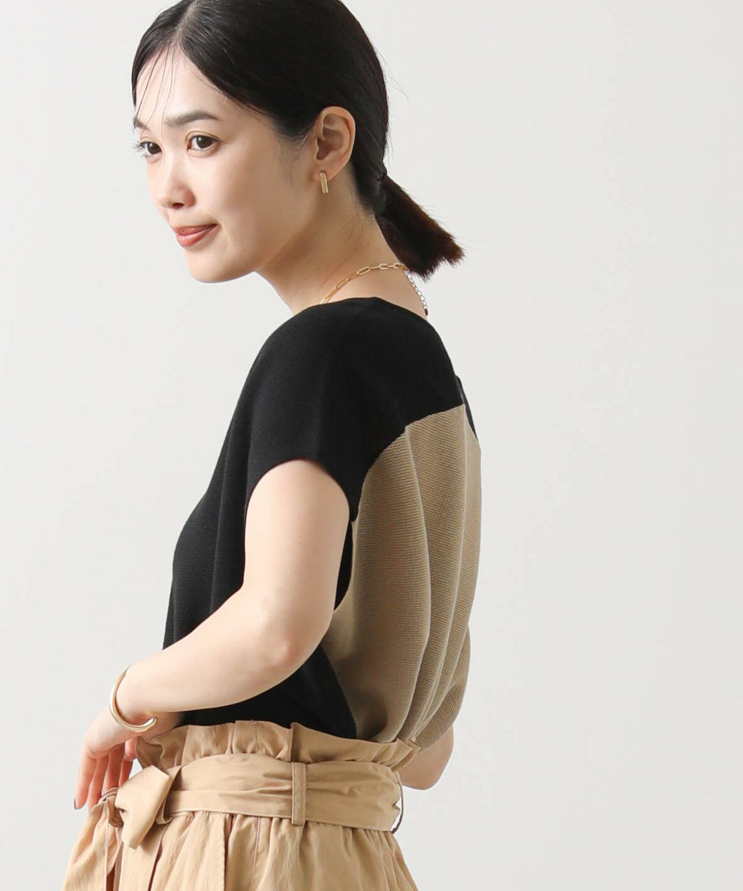 ☆美品☆aimeine エメイン　ジャガードフレンチスリーブニット ダークグレー LEPSIM ニット セーター 7ゲージテープヤーンフレンチスリーブ