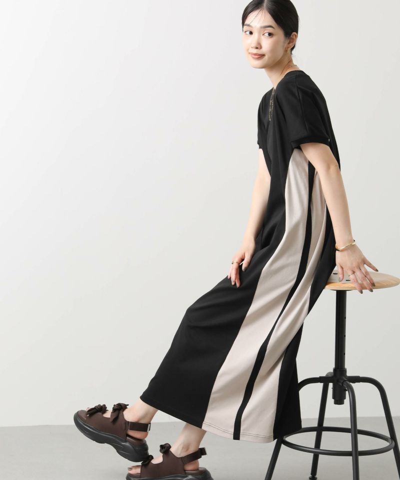 Aga / バイカラーフレンチスリーブワンピース Gready Brilliantバイカラーサイドラインフレンチスリーブ