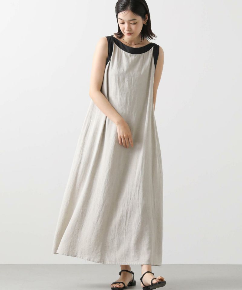 Gready Brilliant ロングワンピース ノースリーブ リネン Gready Brilliant麻バイカラーノースリワンピース | SEKIMIKI Online