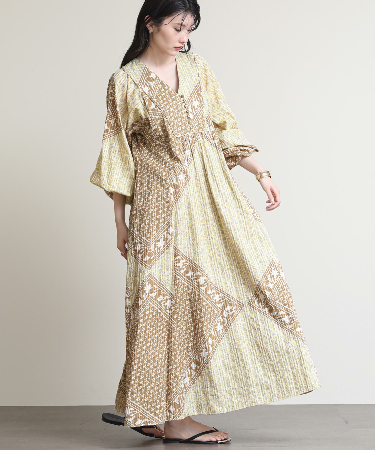sara mallika COTTON LUREX SCARF PRINT DRESS（ワンピース