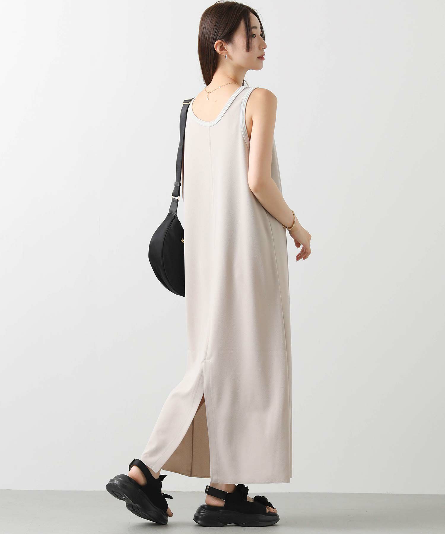 【洗える】23区 パウダリージョーゼット シャツワンピース ノースリーブ Gready Brilliantカットジョーゼット2wayノースリーブ