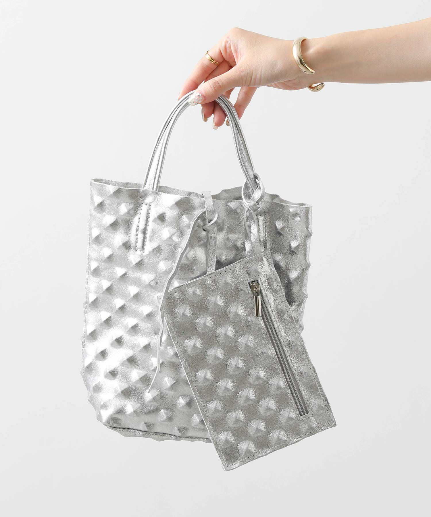 Gready Brilliantスタッズレザーメタリックバッグ | SEKIMIKI Online