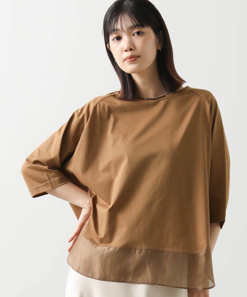 tシャツ 袖シアー裾ラウンドカットソー レディース Gready Brilliant裾シアーラウンド7分袖カットソー | SEKIMIKI