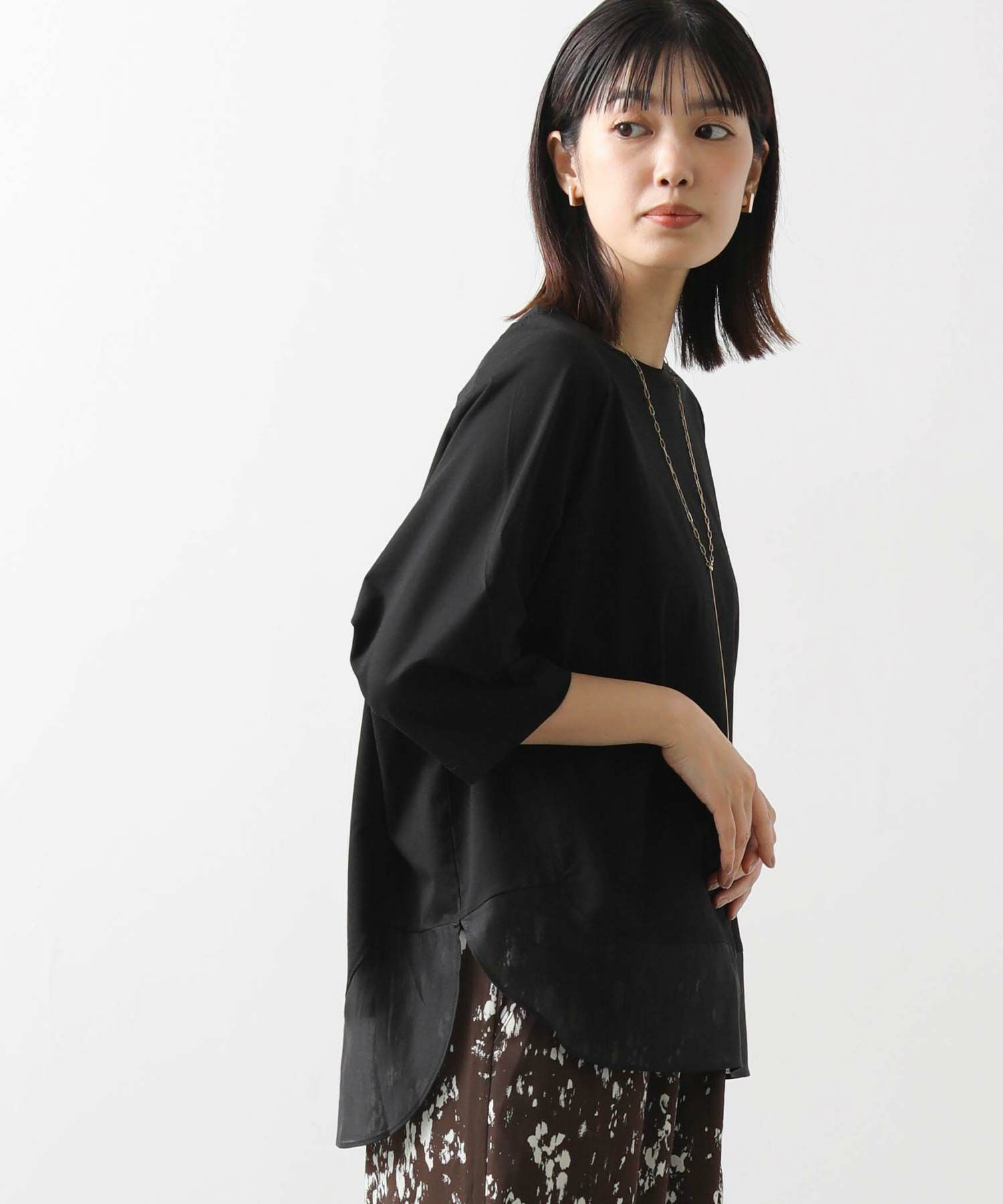 tシャツ 袖シアー裾ラウンドカットソー レディース Gready Brilliant裾シアーラウンド7分袖カットソー | SEKIMIKI