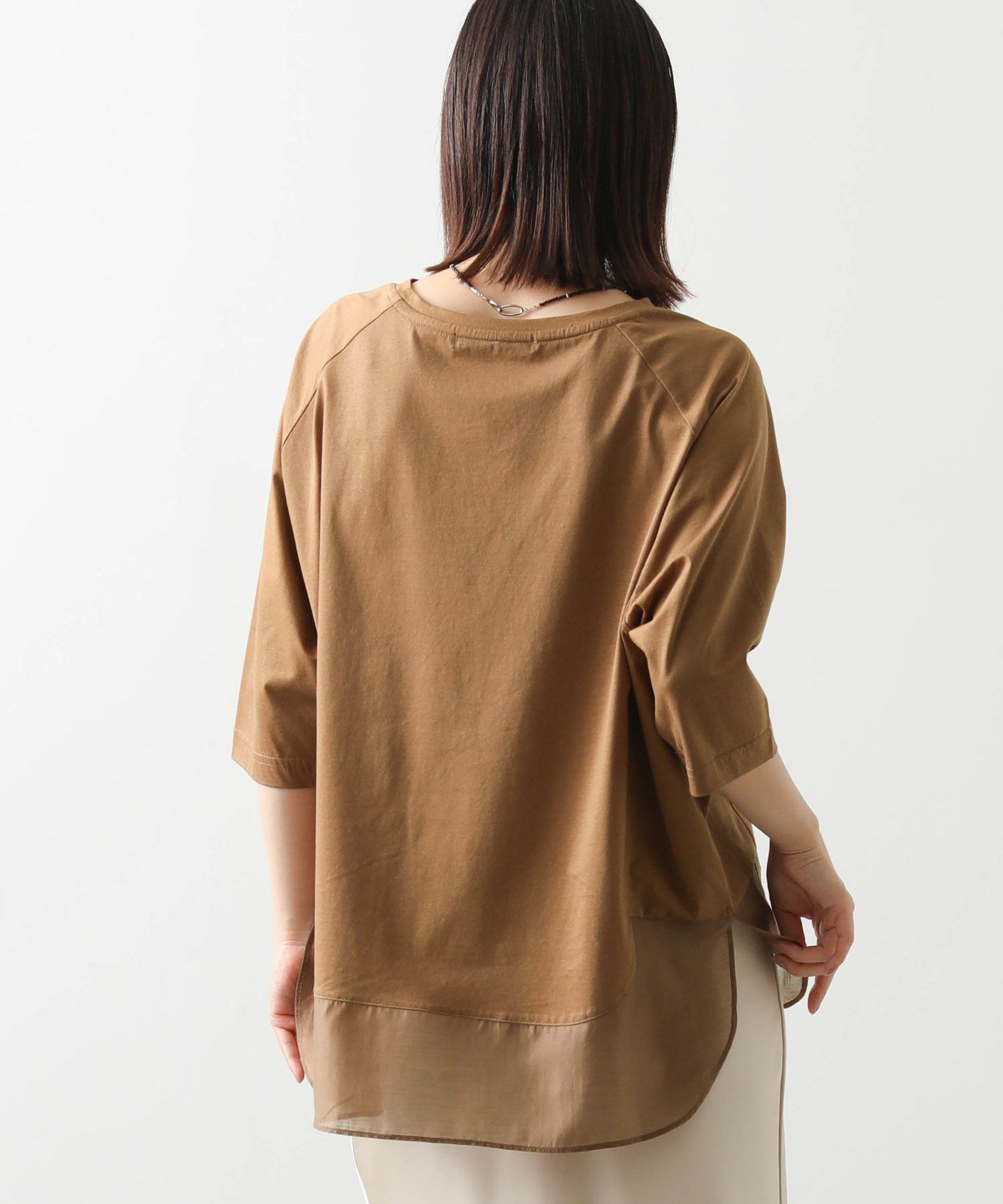 tシャツ 袖シアー裾ラウンドカットソー レディース Gready Brilliant裾シアーラウンド7分袖カットソー | SEKIMIKI