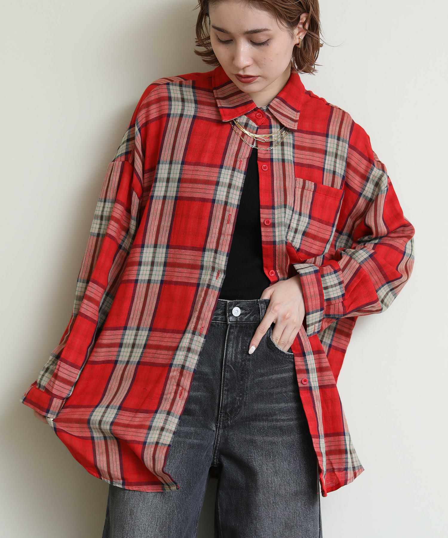 Re Fiinas.ダブルガーゼドルマンチェックシャツ | SEKIMIKI Online