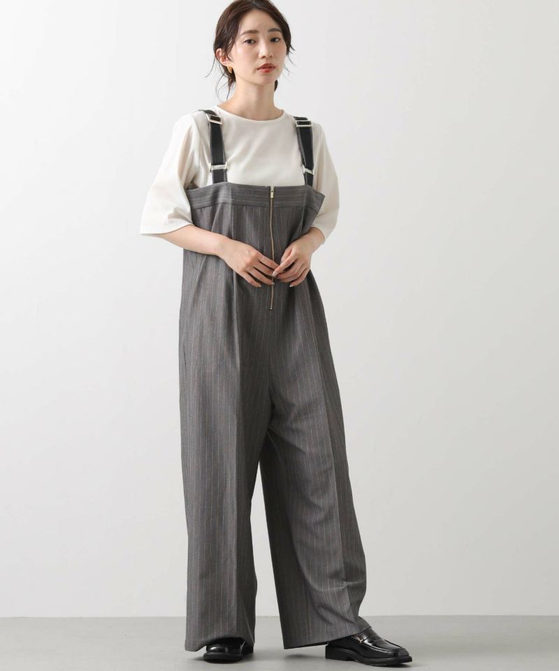 Gready Brilliant ピンストライプジップサロペ グレー
