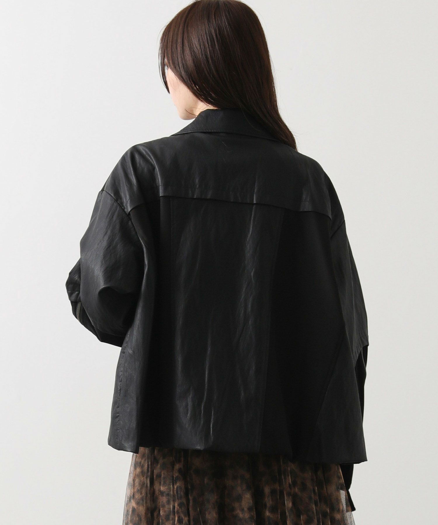 本日迄出品❕【gready brilliant 】エコレザーギャザーブルゾン Gready Brilliants.エコレザーテーラードジャケット | SEKIMIKI Online