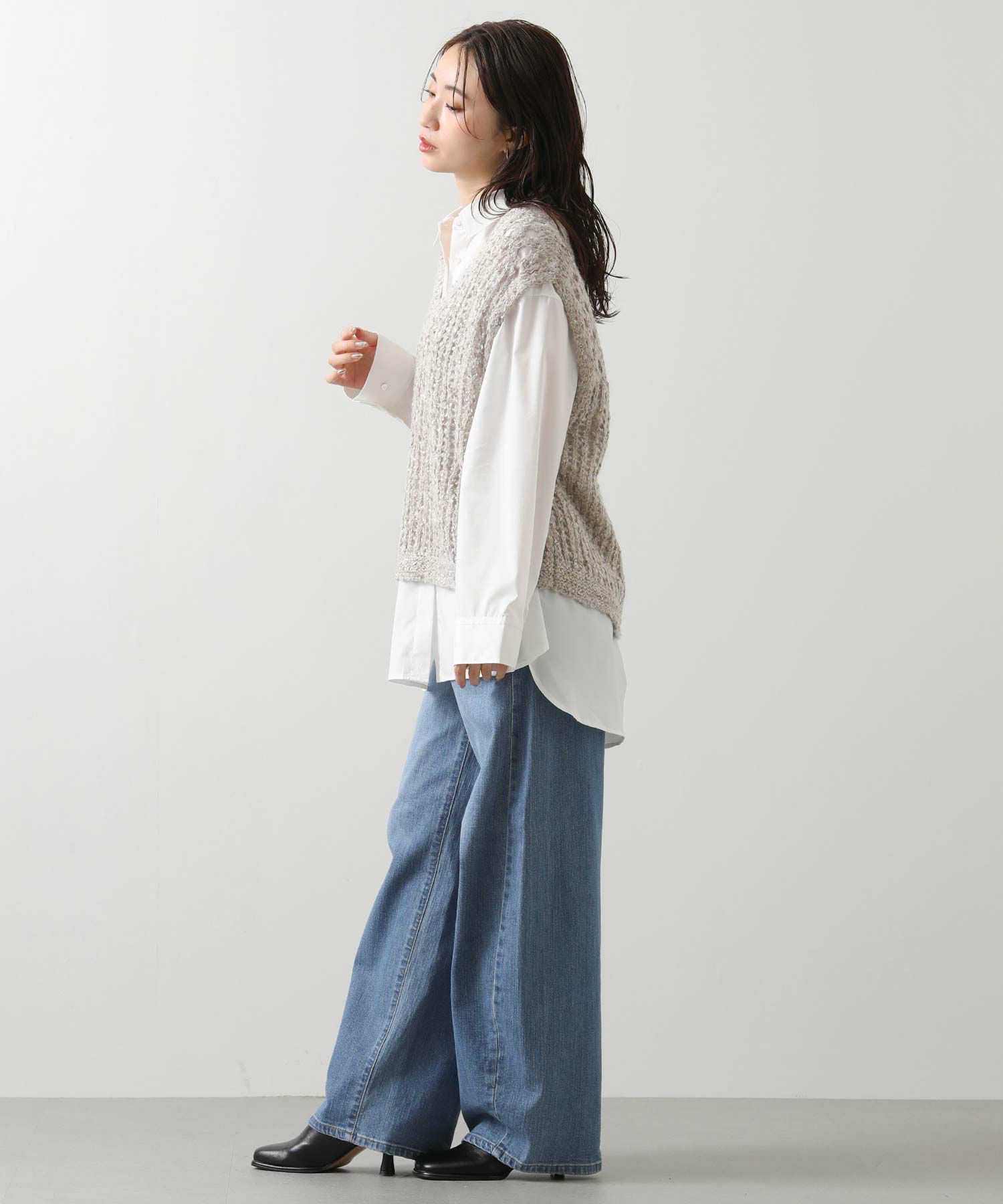 Gready Brilliantモヘア混ラメVネックニットベスト | SEKIMIKI