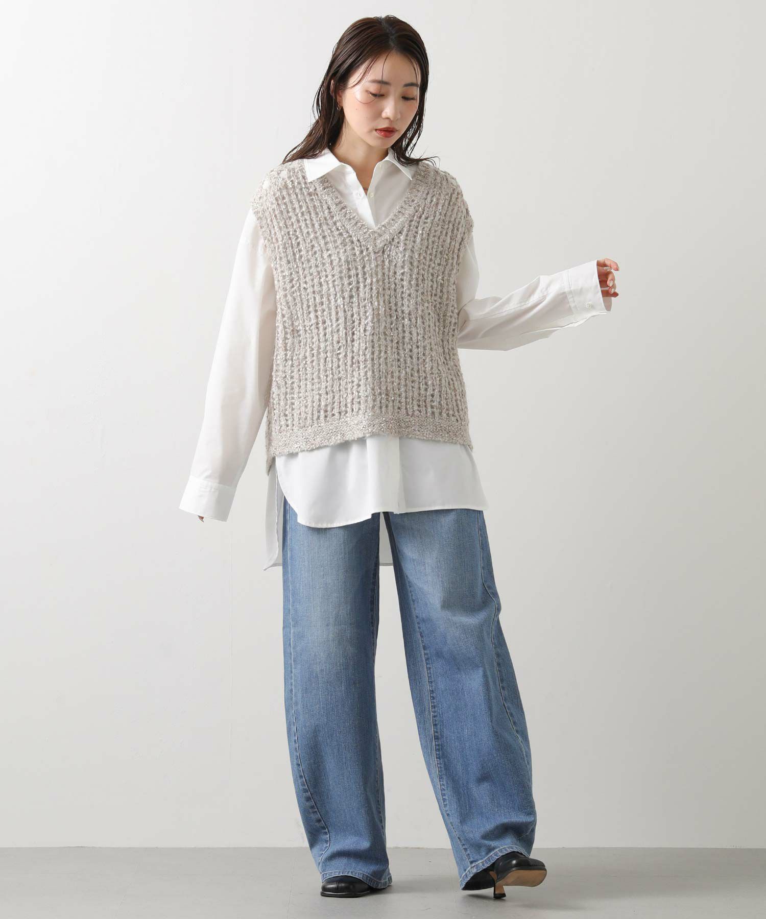 Gready Brilliants.モヘア混ラメVネックニットベスト | SEKIMIKI Online