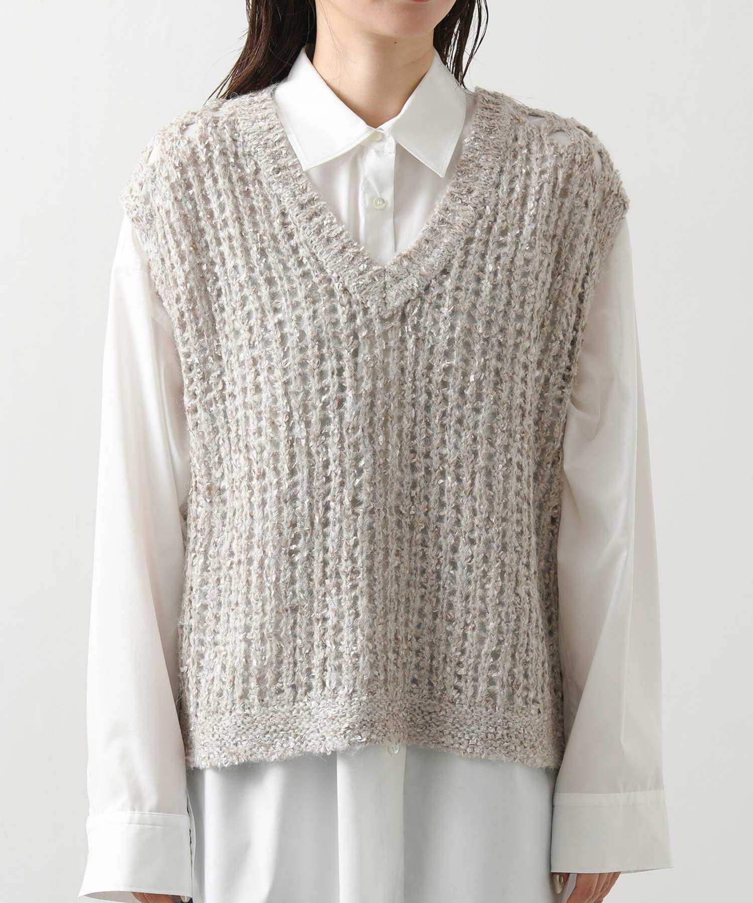 Gready Brilliants.モヘア混ラメVネックニットベスト | SEKIMIKI Online
