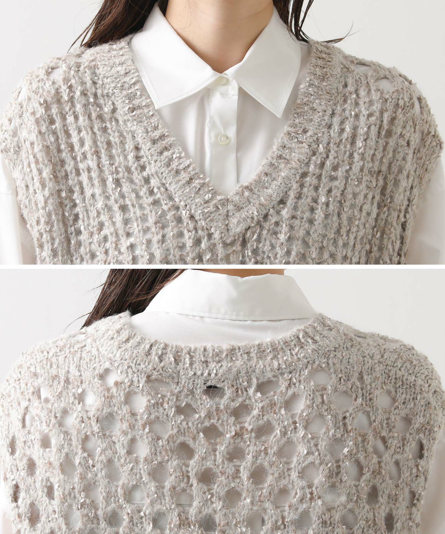 Gready Brilliants.モヘア混ラメVネックニットベスト | SEKIMIKI Online