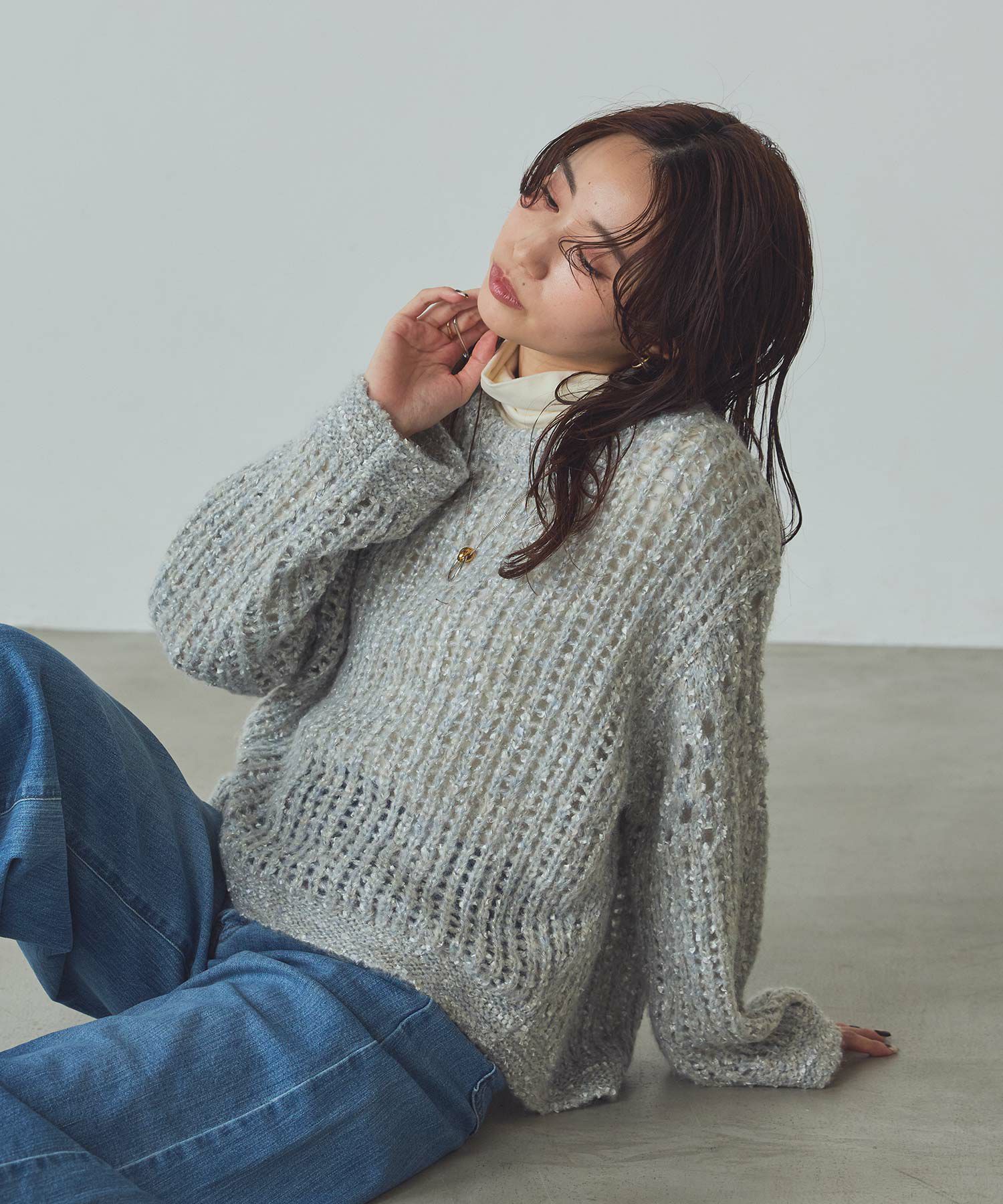 Gready BrilliantMoラメフリンジメッシュニット | SEKIMIKI Online