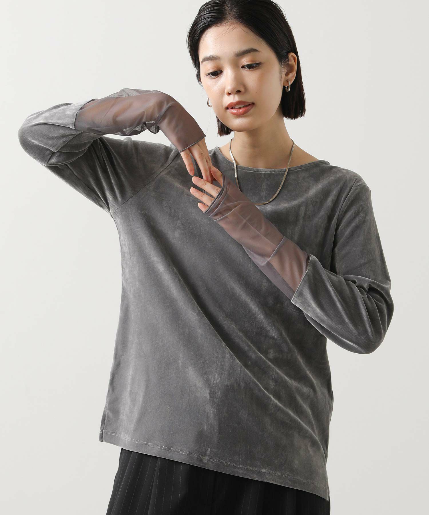 ベロベティ Gready Brilliantベロア袖チュールボートネックトップス | SEKIMIKI Online