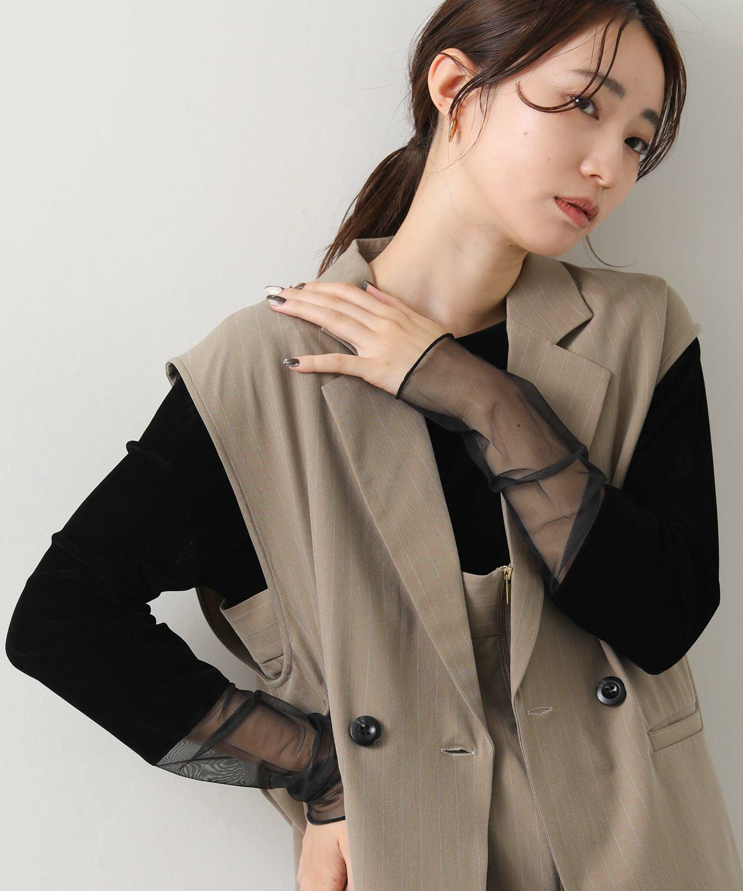 Gready Brilliantベロア袖チュールボートネックトップス | SEKIMIKI Online