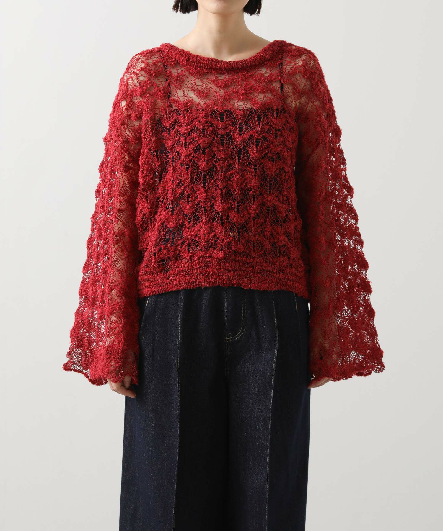 今季流行色❣️定価2.3万 plage Fur ボートネックプルオーバーニット 赤 今季流行色❣️定価2.3万 plage Fur ボートネックプルオーバーニット