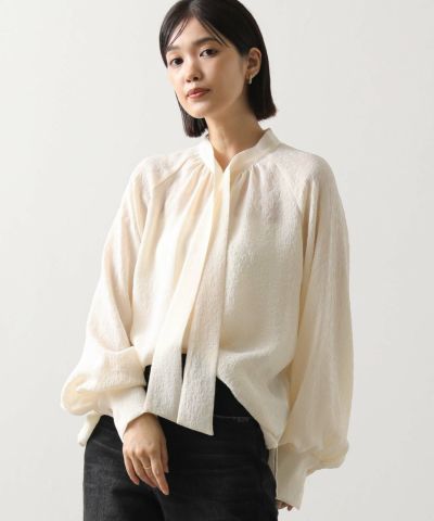 美品✨ドゥロワー　シルク　ジャガードボウブラウス　ボウタイ　ブラウス カットフラワージャカード ボリュームボウタイブラウス