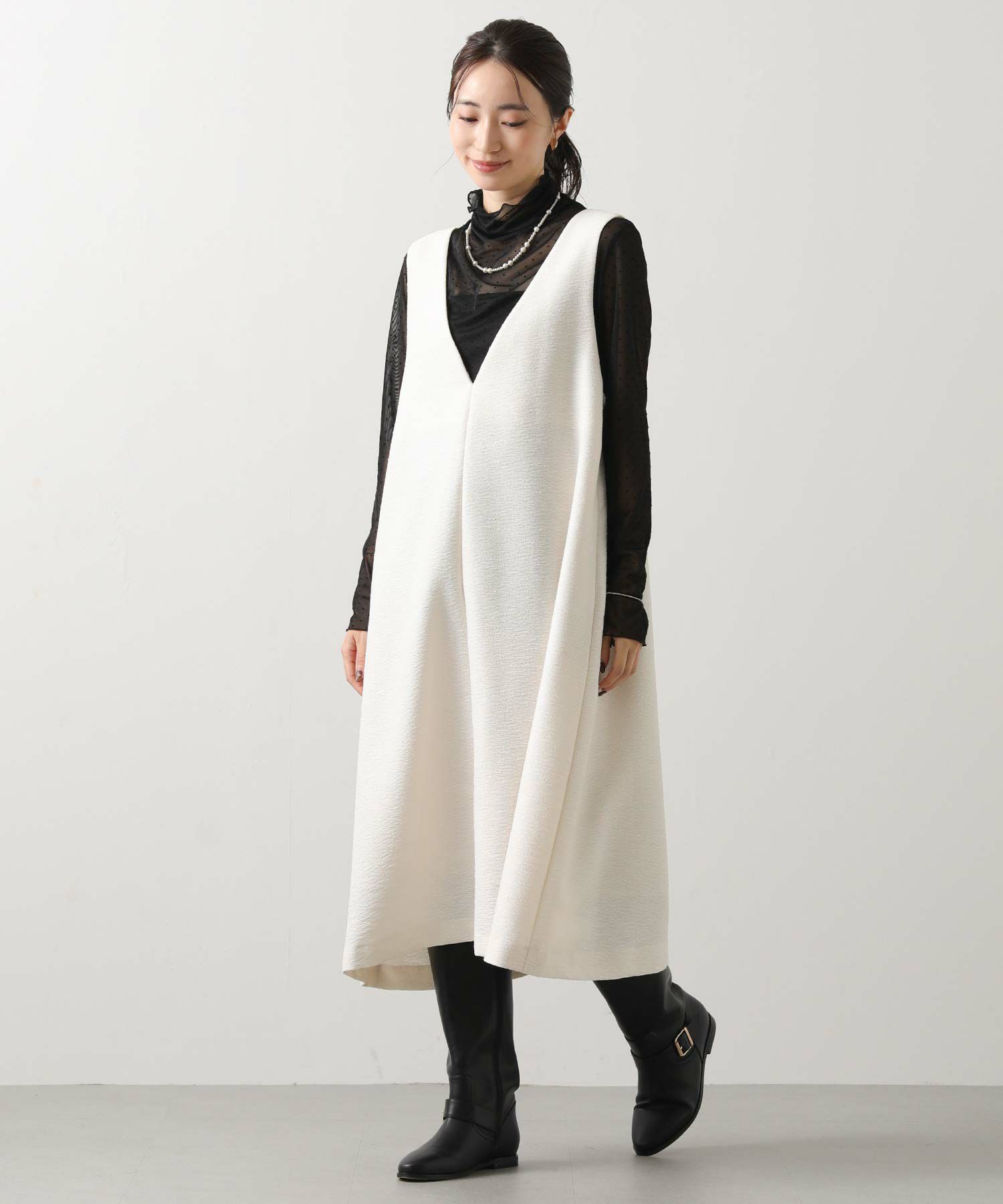 CHANEL ツイード生地 ひざ丈ワンピース Vネック ウール長袖 ハンガー付き Vネックツイードジャンスカ（ワンピース）｜SNIDEL（スナイデル）の