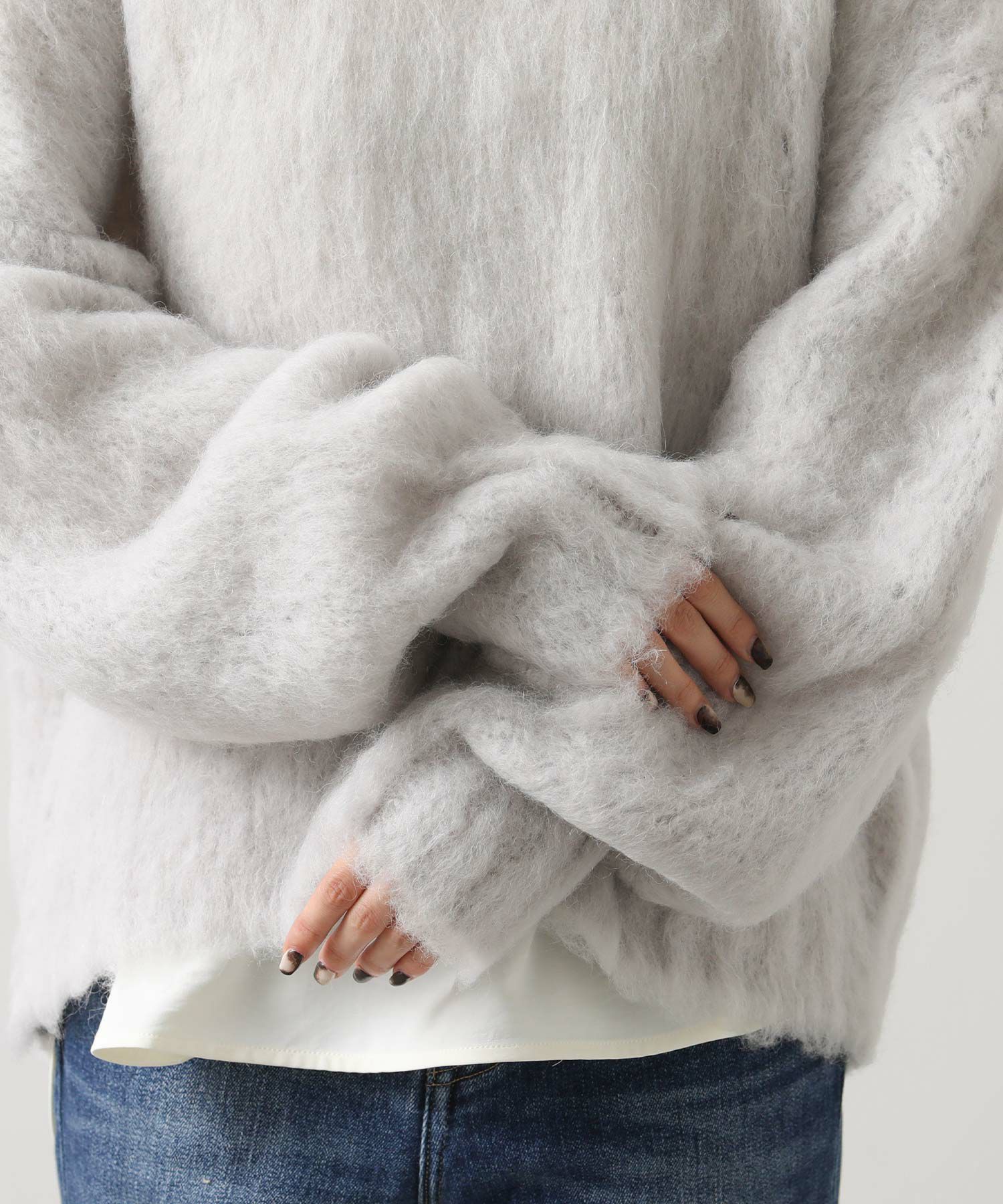 Gready Brilliantアルパカ混起毛ハンドクルーネックニット | SEKIMIKI