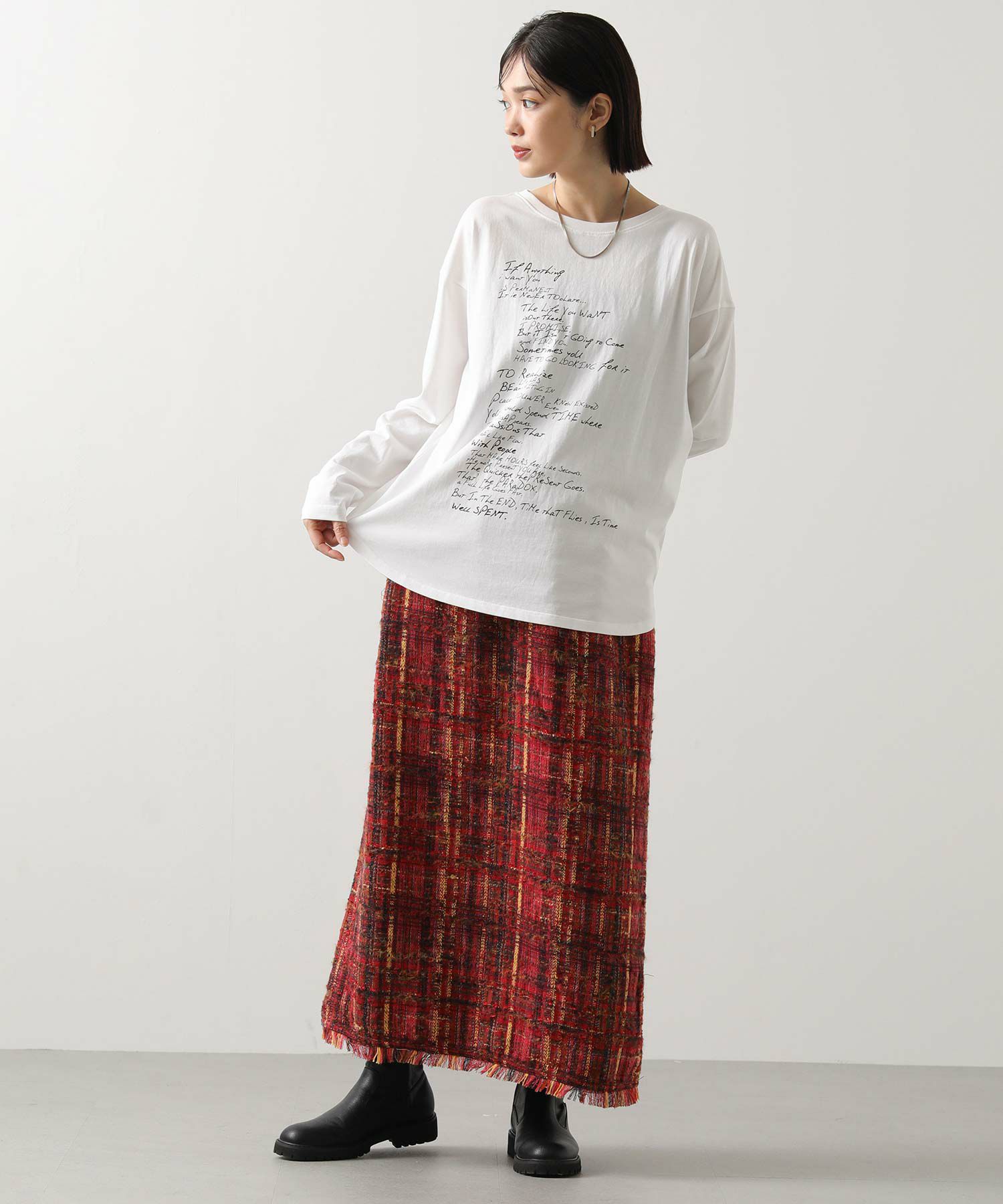 Gready Brilliant ツィードチェック裾フリンジスカート セール】ツィードチェック裾フリンジスカート（スカート）｜Gready