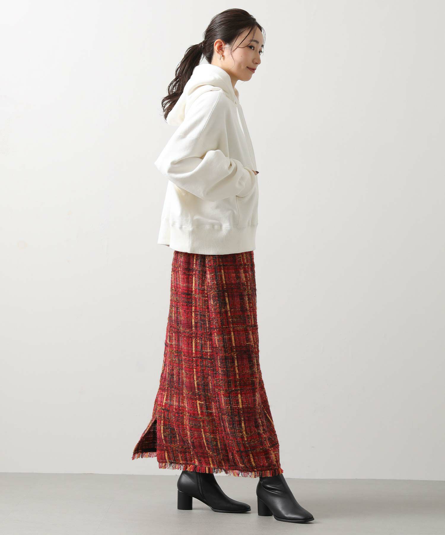 Gready Brilliants.ツィードチェック裾フリンジスカート | SEKIMIKI Online