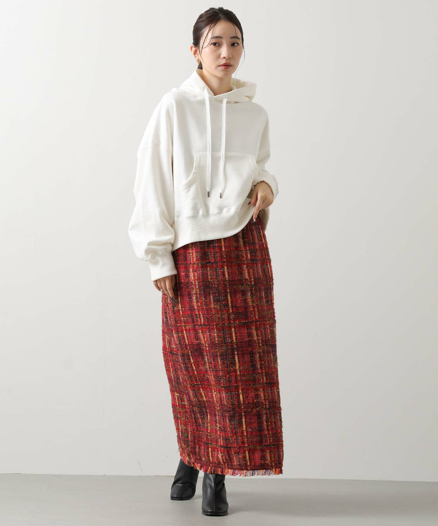 Gready Brilliants.ツィードチェック裾フリンジスカート | SEKIMIKI Online